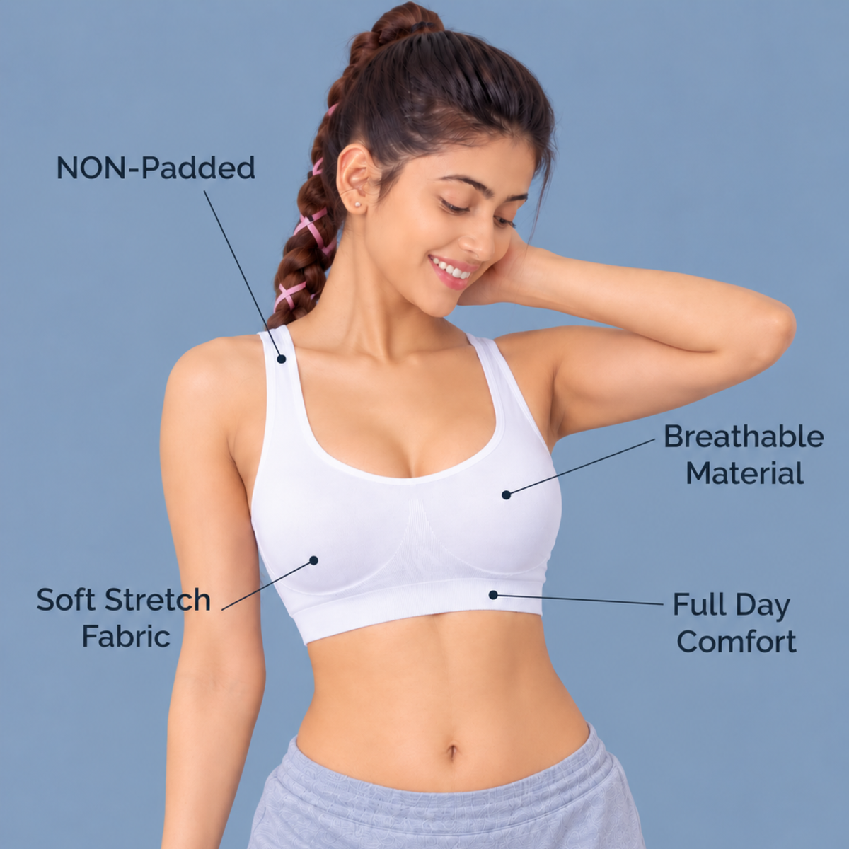Elen Vosky Premium Teenager Bra | Ultra Soft Breathable Fabric | High Support Everyday Comfort | Seamless Smooth Fit Bra |Pack of 3