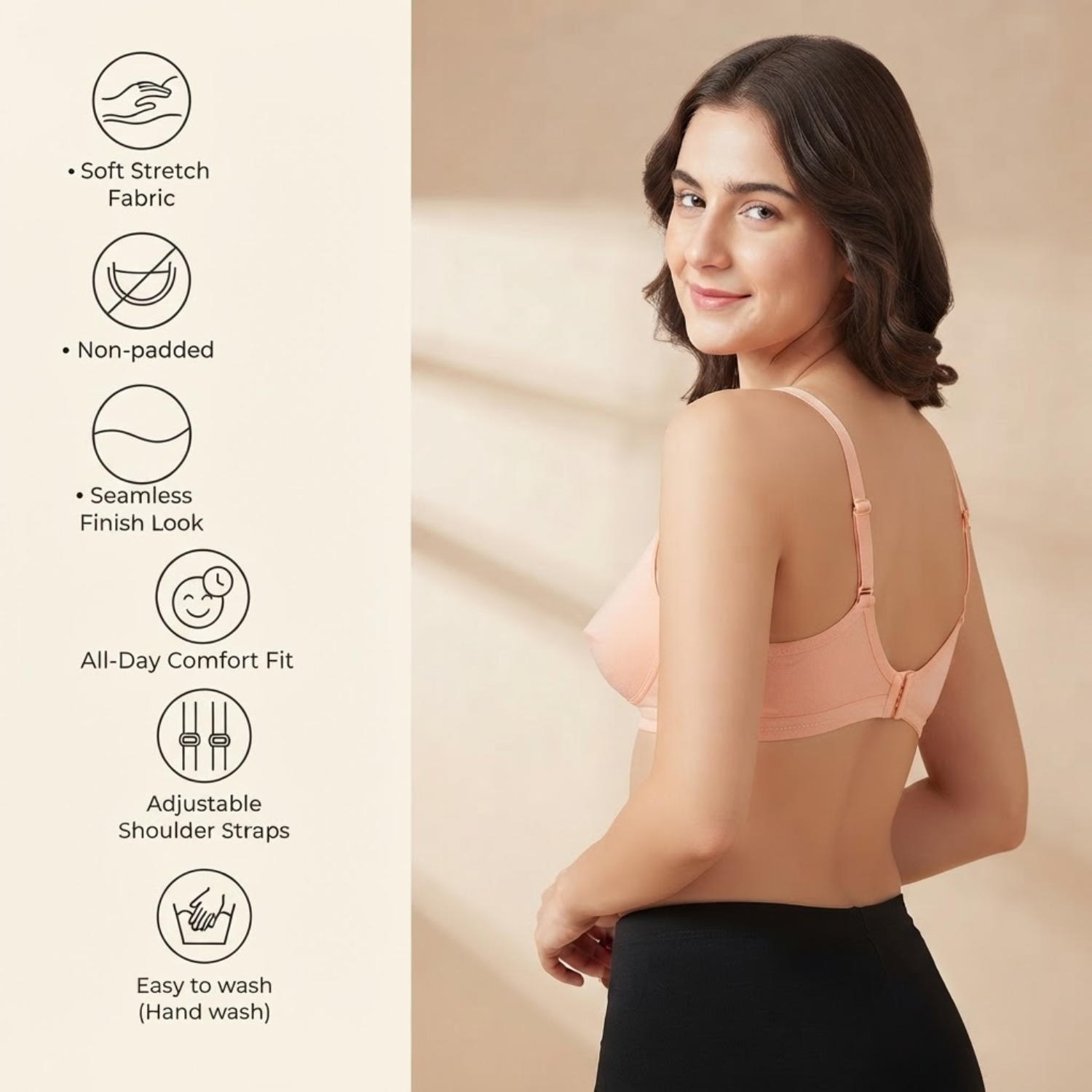Elen Vosky Non-Padded Bra for Women (Pack of 2) | Seamless Wireless | 3-Hook Back Closure | Adjustable Shoulder Straps | Breathable Cotton Fabric | Everyday Wear