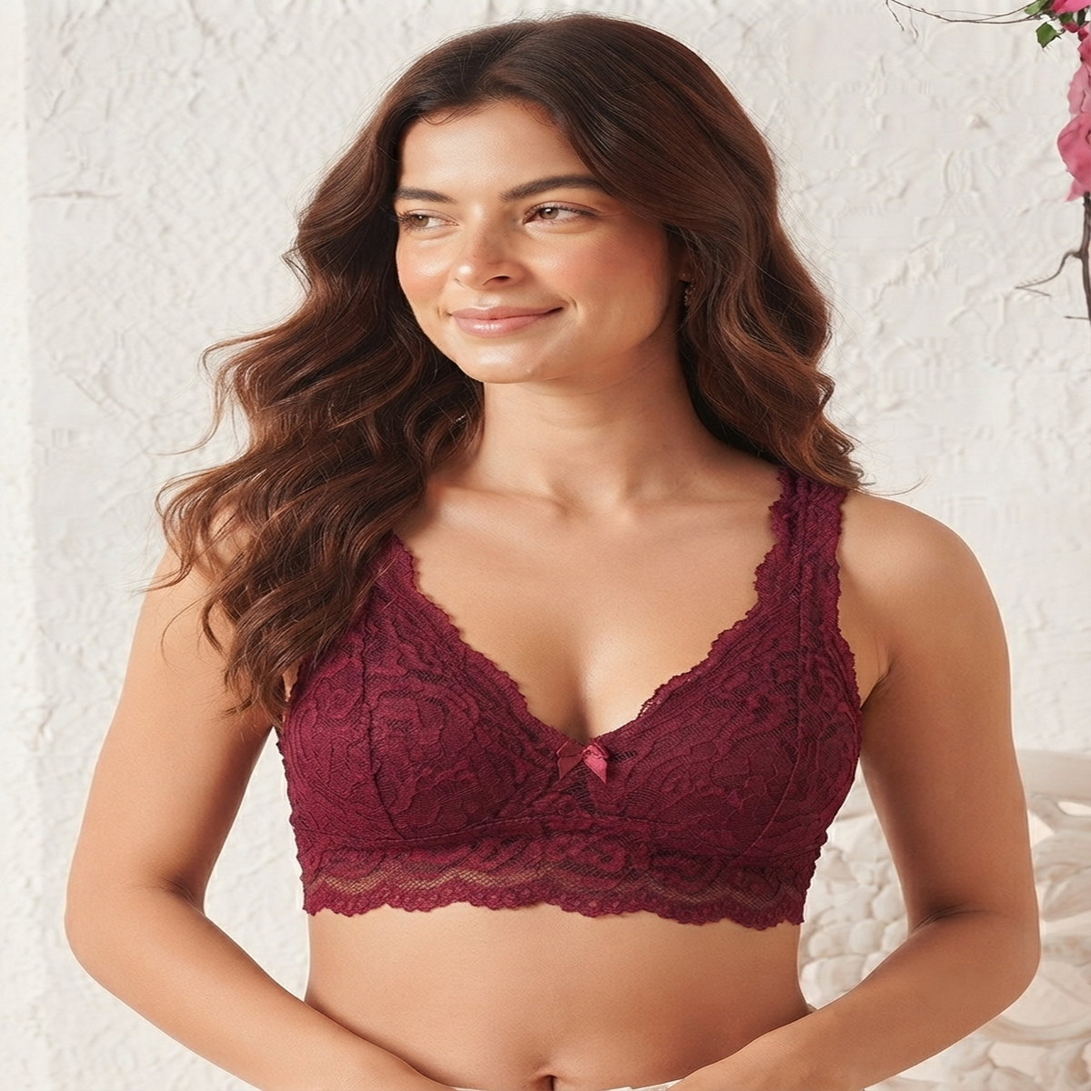 Non-Padded Bra for women | Full Lace & Floral Design | Wire-Free Comfortable Everyday Bra | Adjustable Straps | Lightweight Breathable Lingerie(Pack of 1)
