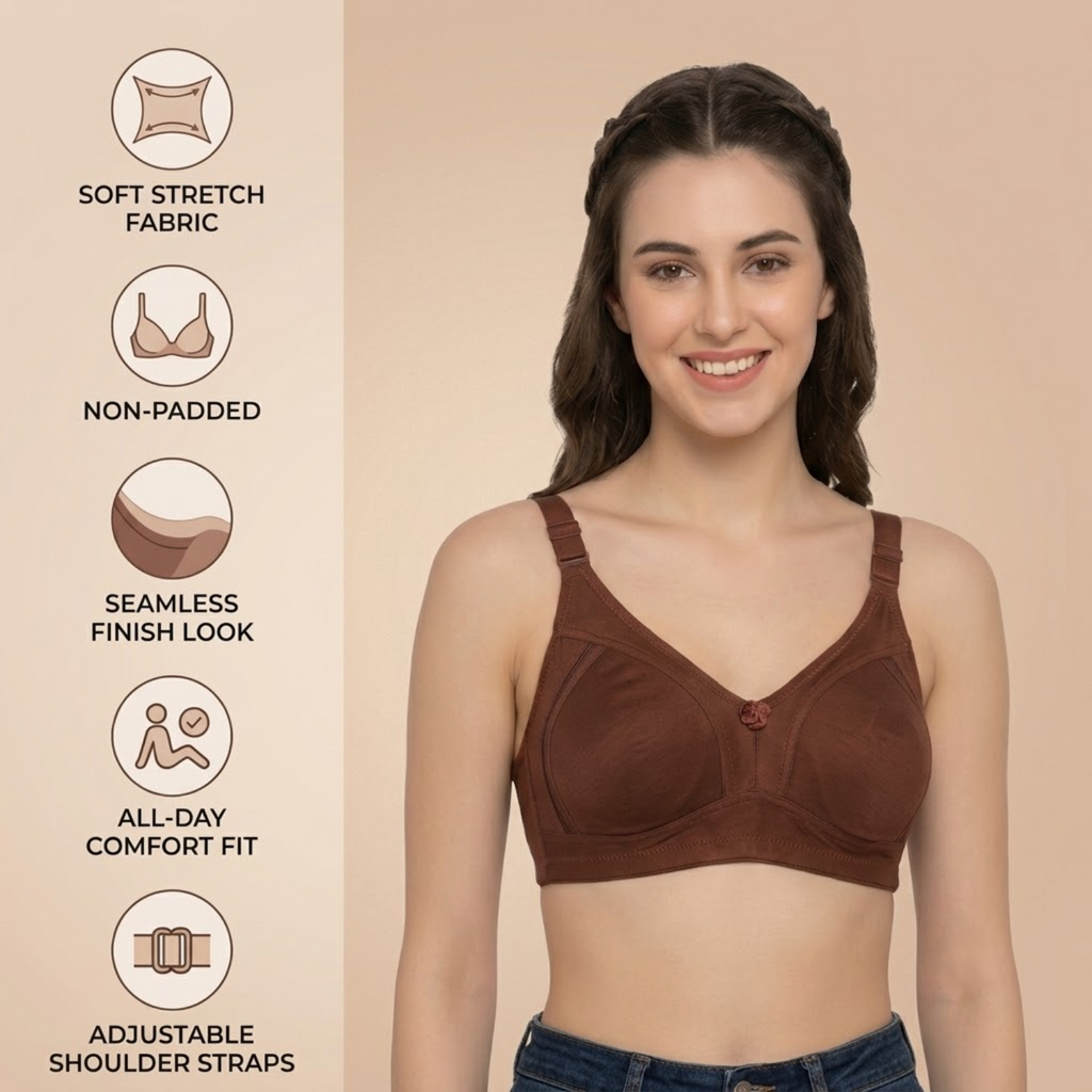 Elen Vosky Premium Women Bra Combo (Pack of 2) | Seamless Non-Padded Bra with Center Bow Design | 3-Hook Closure | Soft Fine Cotton Fabric | All-Day Comfort