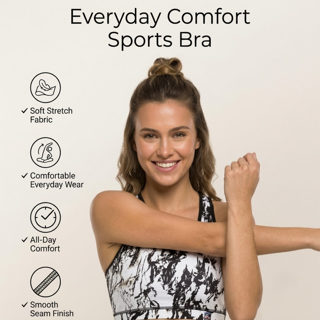 Elen Vosky Women's Sports Bra | Non-Padded Wirefree Activewear | Soft Stretch Fabric | Support for Gym, Yoga & Daily Wear | Racerback Bra