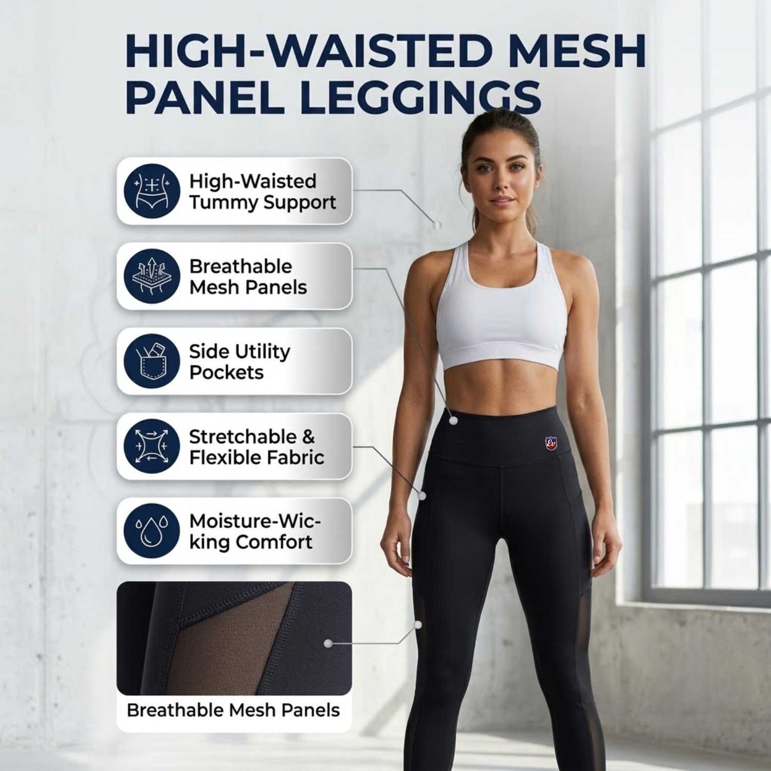 Elen Vosky Gym leggings for women high waist |Breathable Mesh Panel, Side Pockets  Workout Tights| Stretchy Activewear Yoga Pants for Running, Fitness & Training