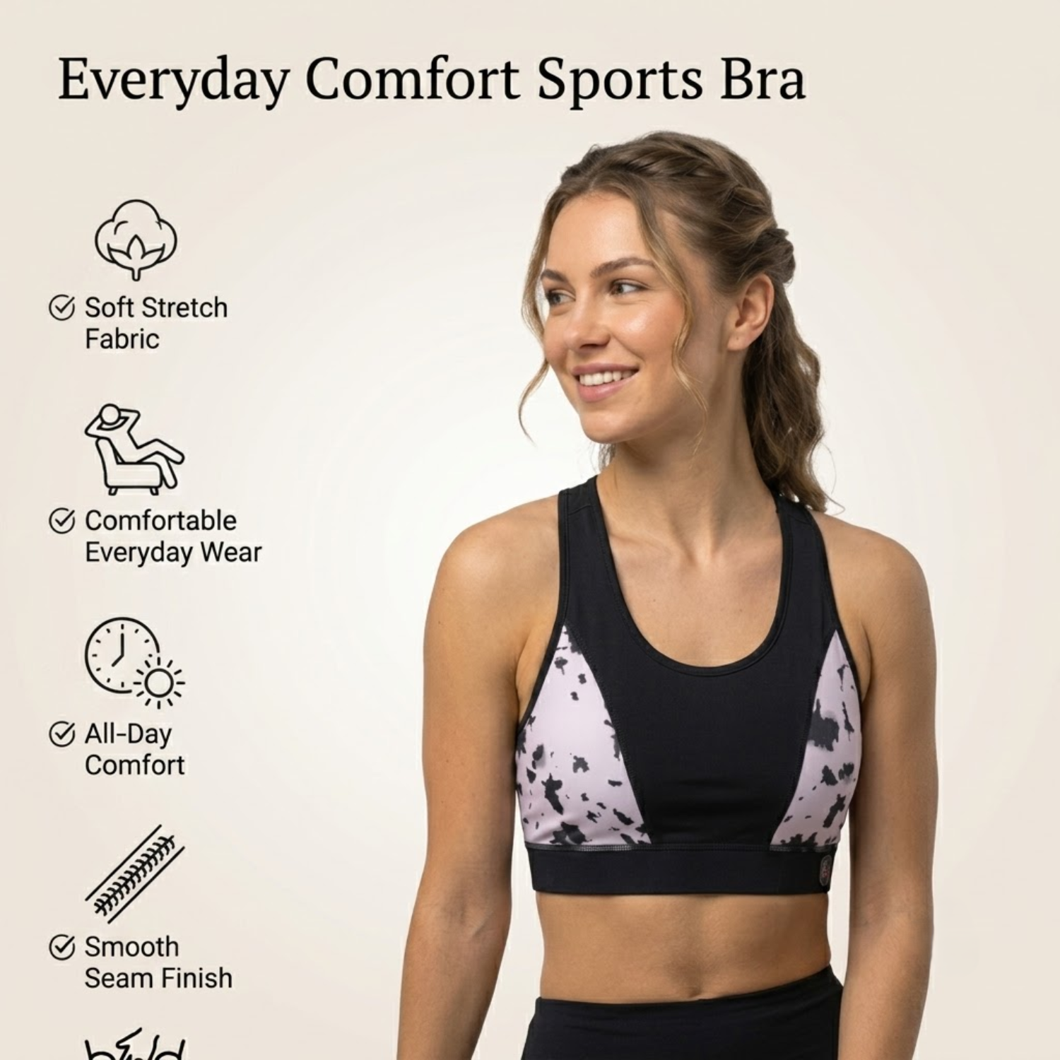 Elen Vosky Women's Sports Bra | Non-Padded Wirefree Activewear | Soft Stretch Fabric | Support for Gym, Yoga & Daily Wear | Racerback Bra