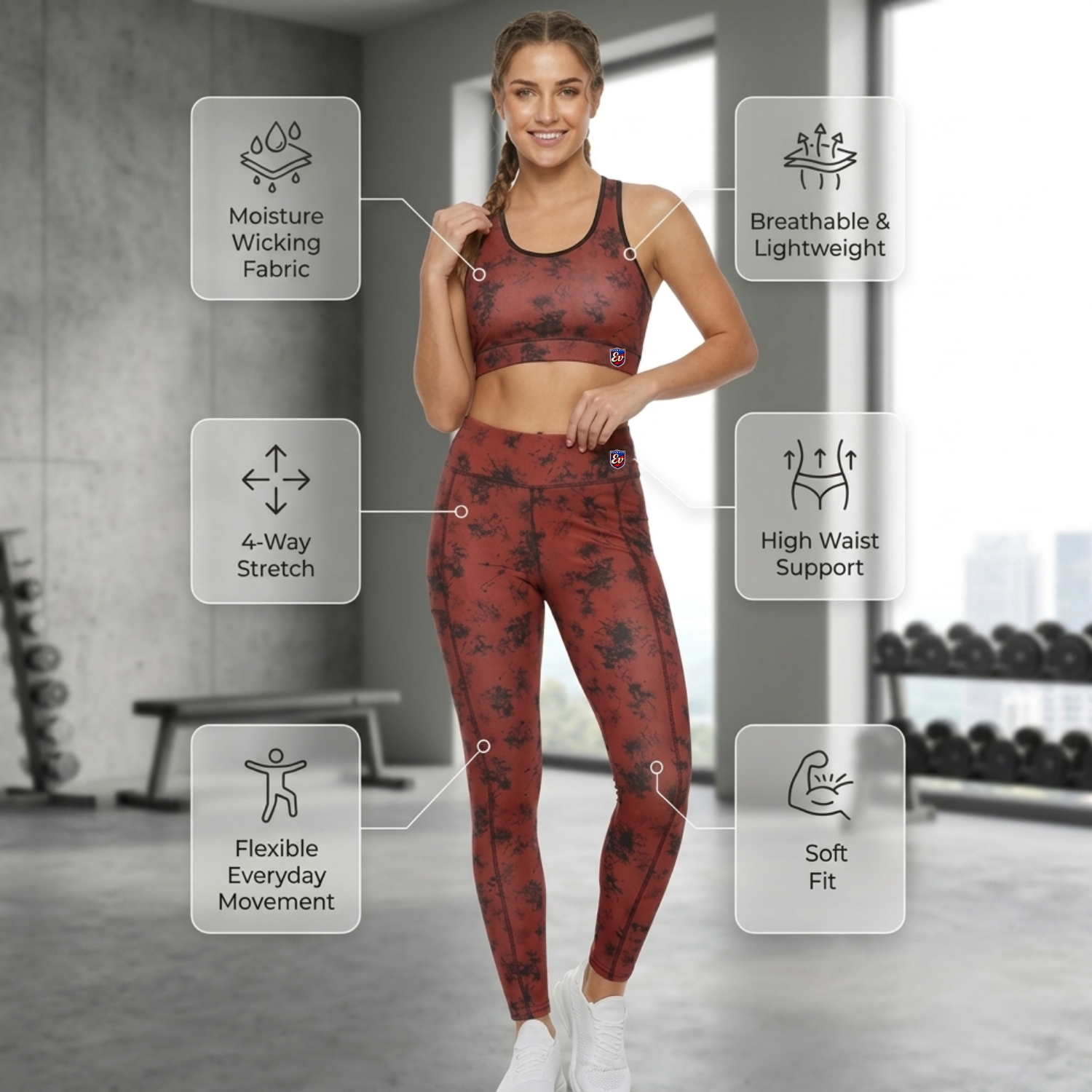 Elen Vosky Sports Bra and Leggings Set for Women | Moisture-Wicking Activewear | Active Wear Yoga Pants Zumba,Dance and Sports Bra Set