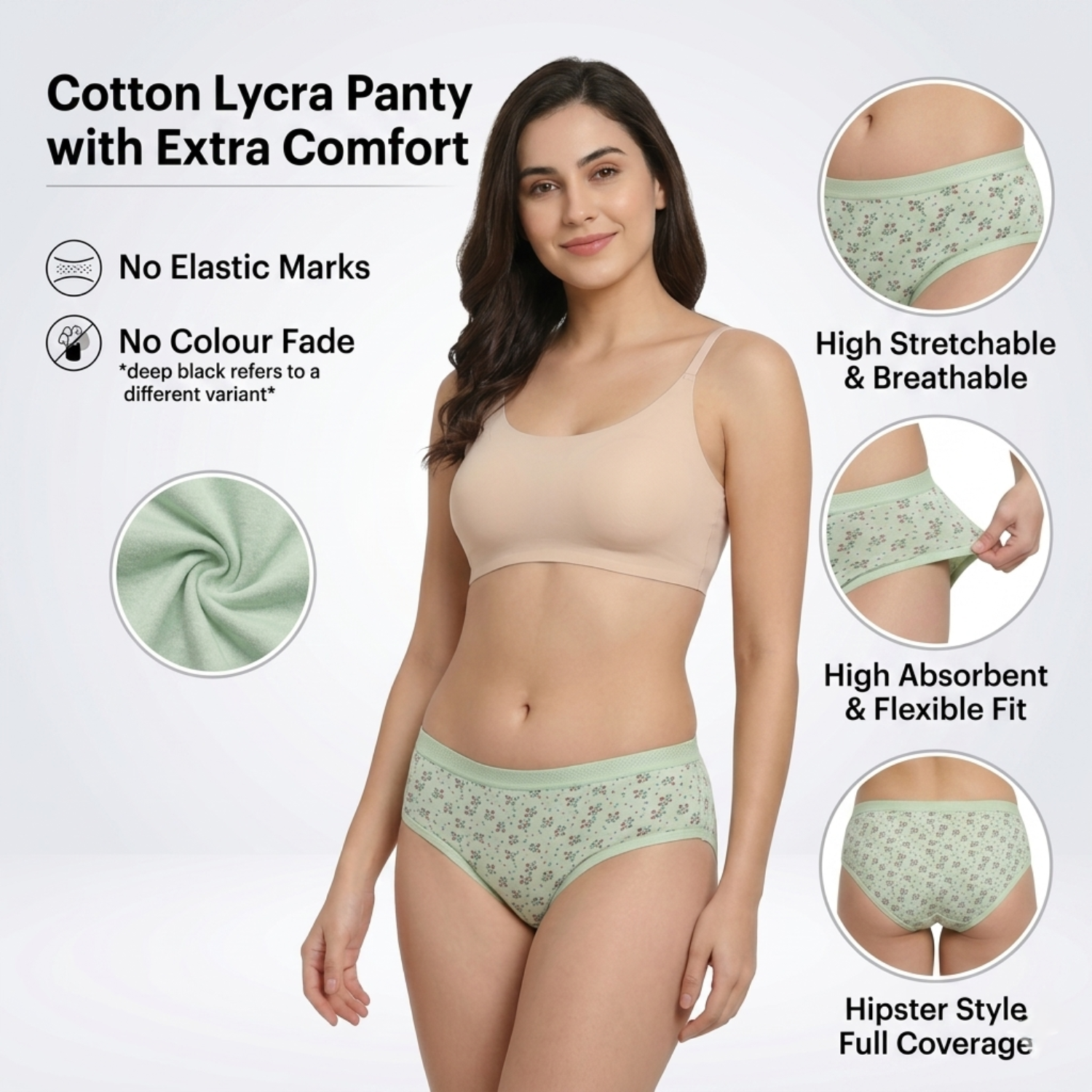 Elen Vosky Low Rise Hipster Panties for Women Pack of 3 | Stretch Waistband Grip Fit | Breathable Cotton Lycra Fabri | Stain Release Ladies Innerwear