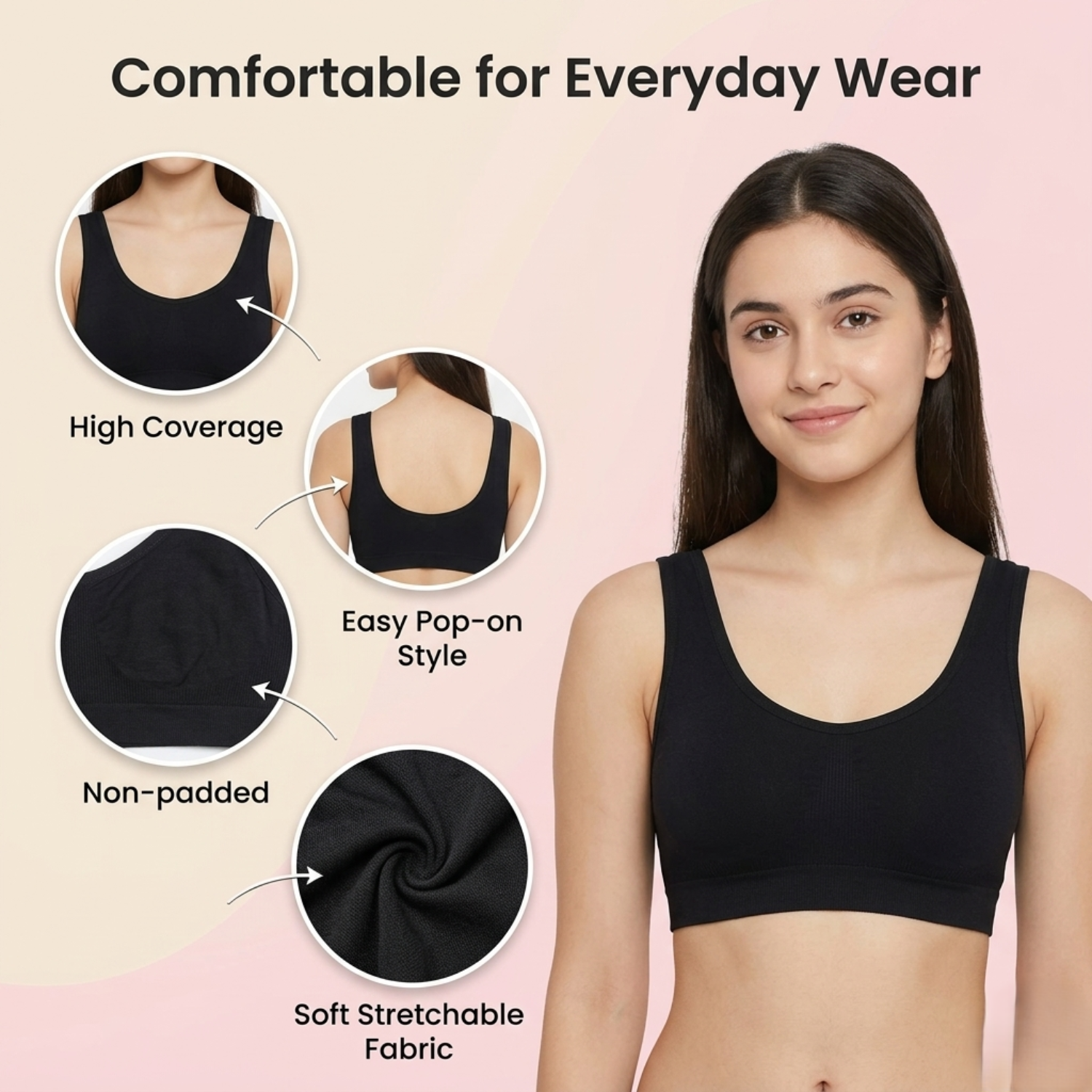 Elen Vosky Premium Teenager Bra | Ultra Soft Breathable Fabric | High Support Everyday Comfort | Seamless Smooth Fit Bra |Pack of 3