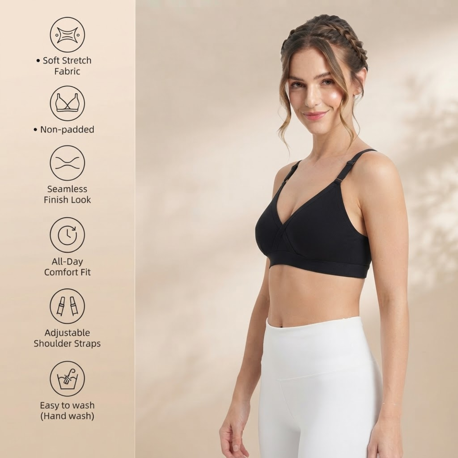 Elen Vosky Bra for Women | Seamless Non-Padded Bra|Breathable Cotton Fabric | Comfortable Everyday Wear | Wireless Support