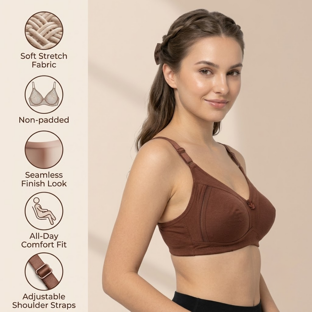 Elen Vosky Premium Women Bra Combo | Seamless Non-Padded Bra with Center Bow Design | 3-Hook Closure | Soft Fine Cotton Fabric | All-Day Comfort(B28)