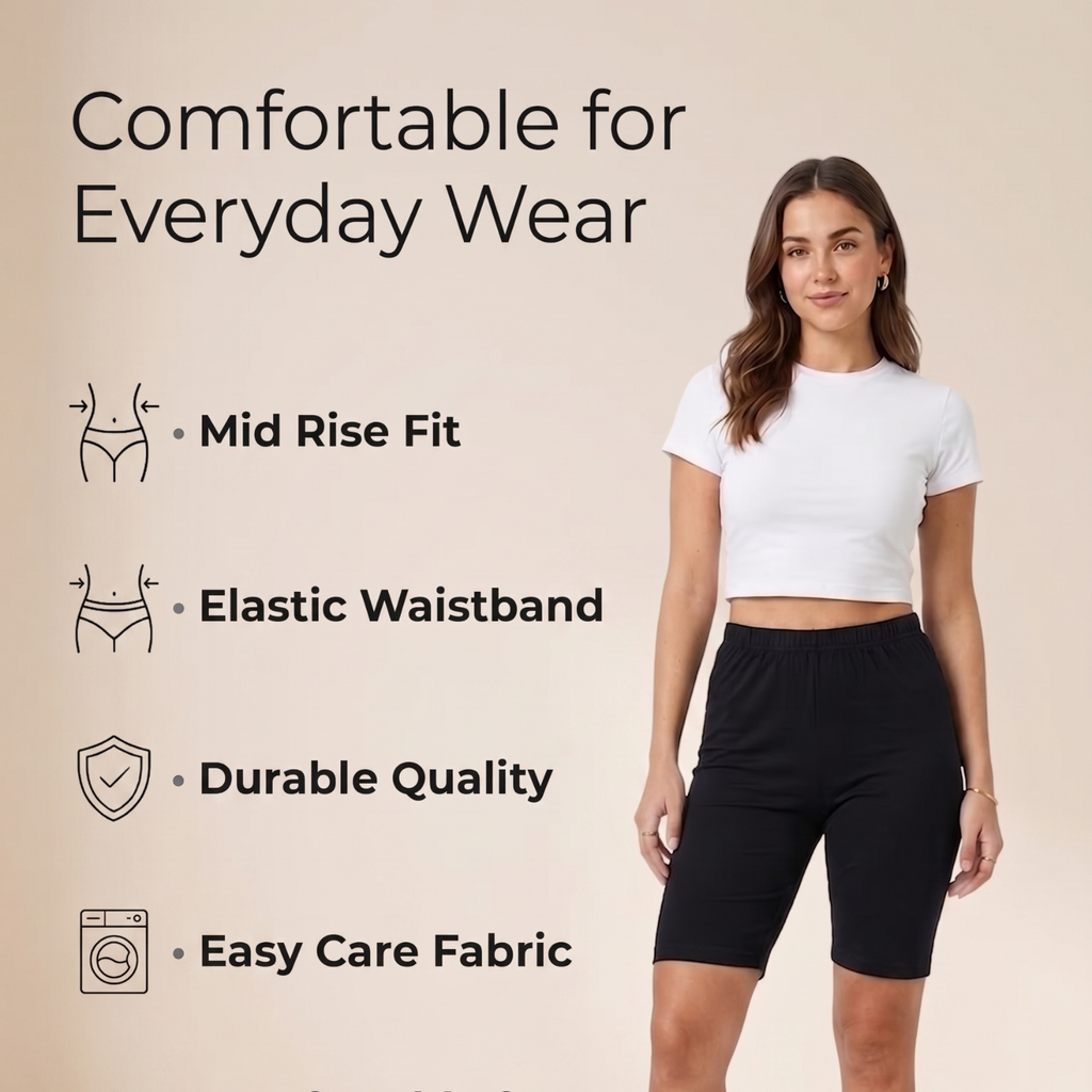 Elen Vosky Women’s Cotton Lycra Shorts | Stretchable, Soft & Breathable | Comfortable Elastic Waist Casual Shorts for Daily Wear, Gym & Lounge | Short for women (Pack of 3)
