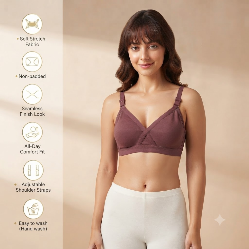 Elen Vosky Bra for Women (Pack of 3) | Seamless Non-Padded Bra|Breathable Cotton Fabric | Comfortable Everyday Wear | Wireless Support