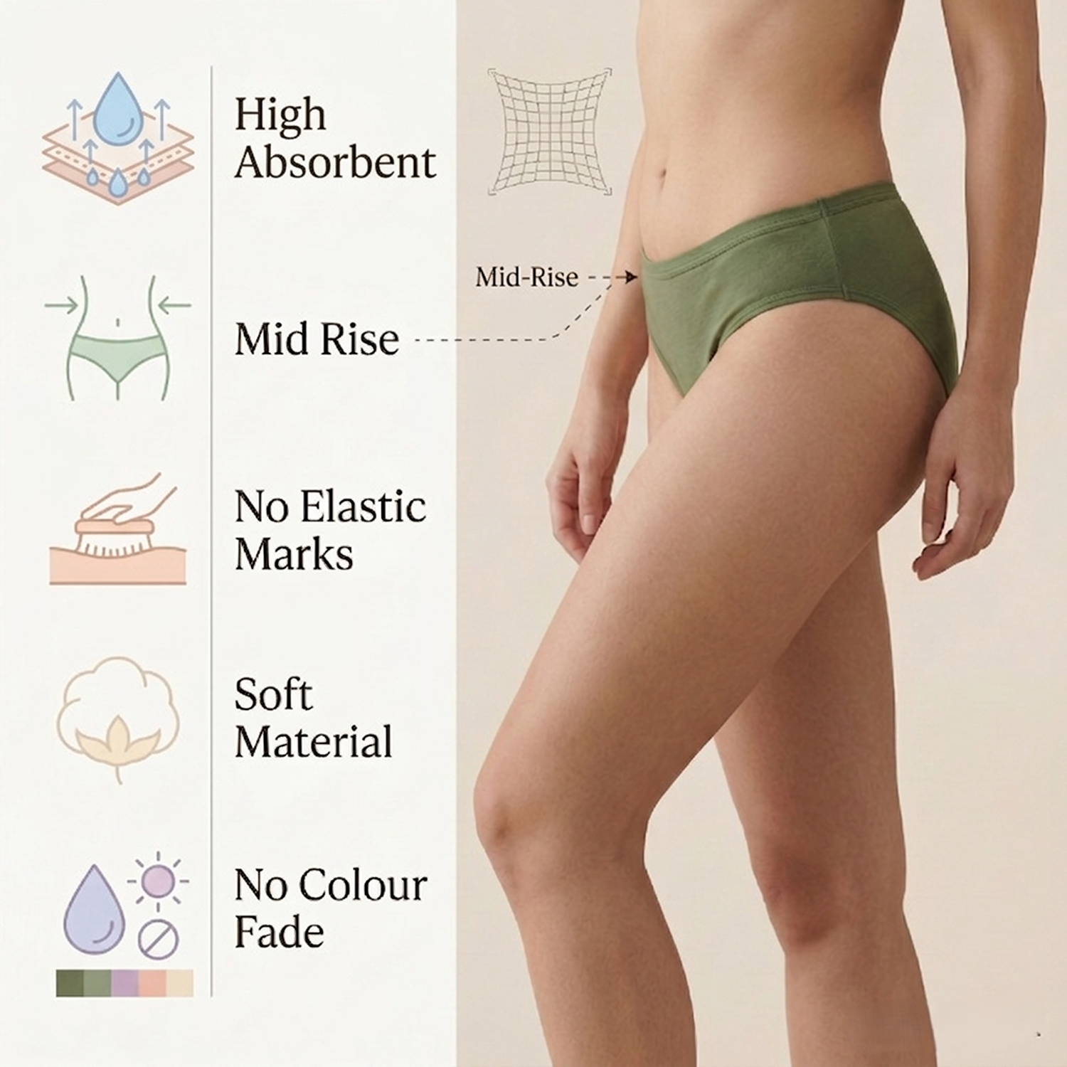 Elen Vosky Women Hipster Panties Pack of 3 | Breathable Cotton Lycra Fabric | Full Coverage Mid Rise Comfort Fit | Stretch Waistband | Anti Odor Everyday Wear
