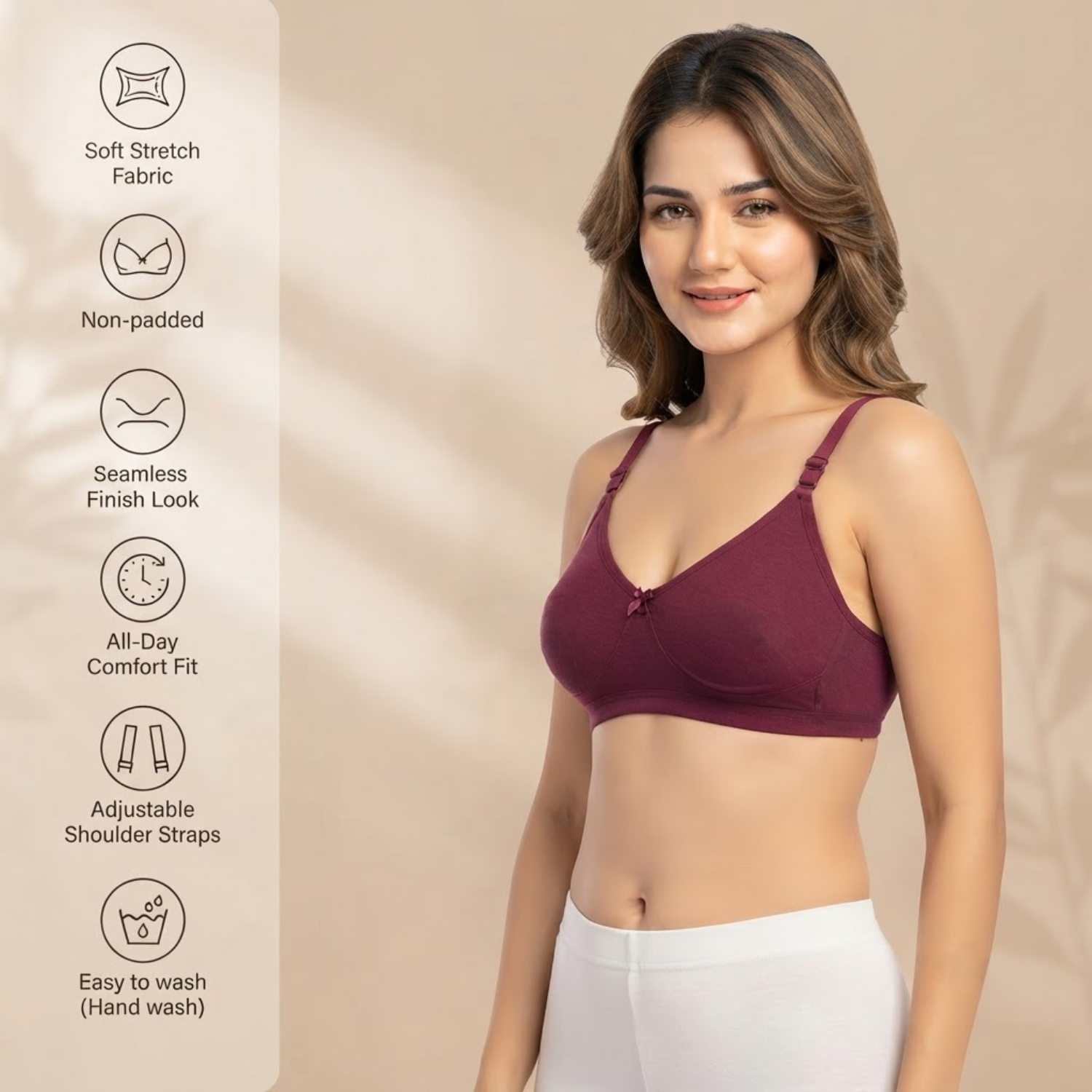 Elen Vosky Non-Padded Bra for Women (Pack of 2) | Seamless Wireless | 3-Hook Back Closure | Adjustable Shoulder Straps | Breathable Cotton Fabric | Everyday Wear