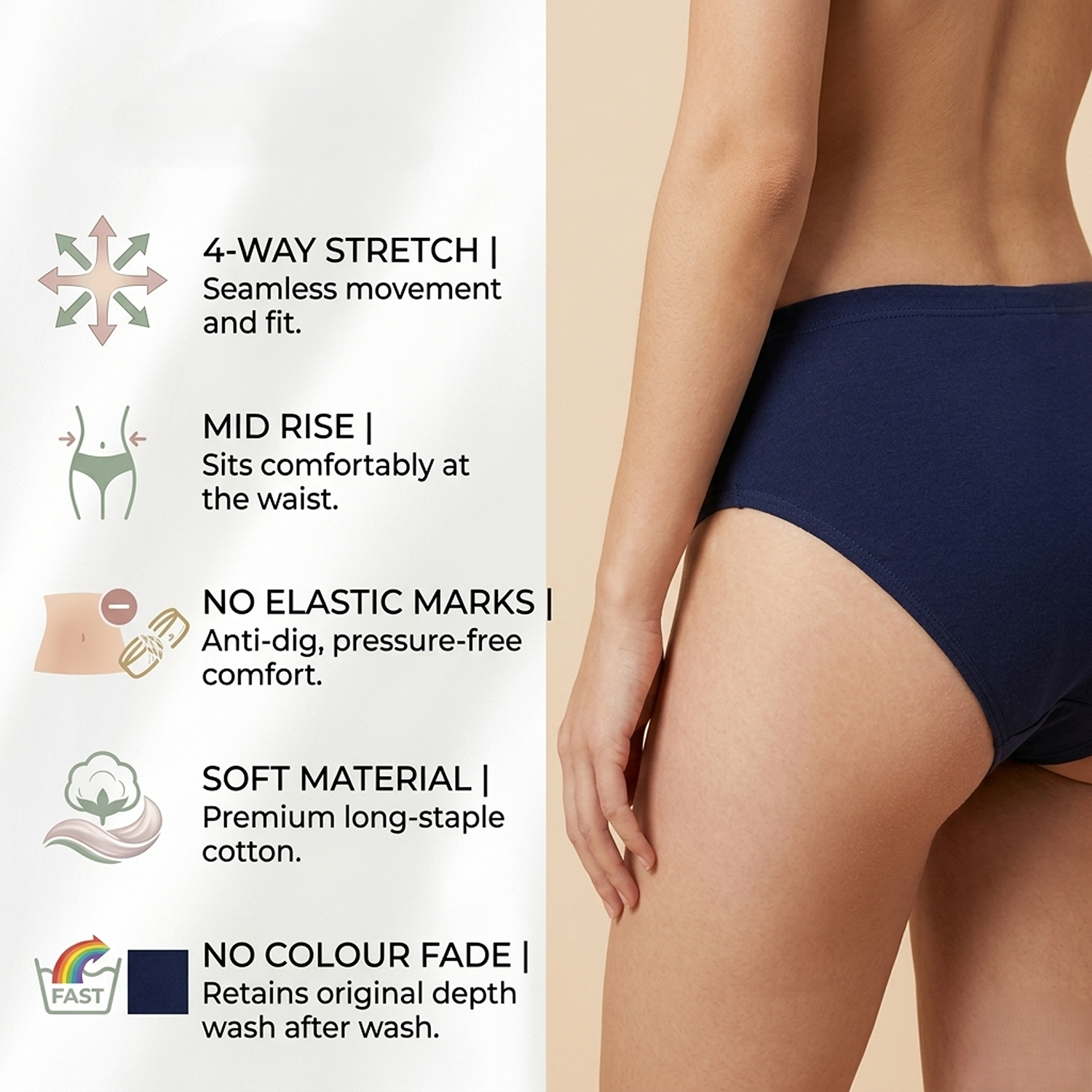 Elen Vosky Women Hipster Panties Pack of 3 | Breathable Cotton  Fabric | Full Coverage Mid Rise Comfort Fit | Stretch Waistband | Anti Odor Everyday Wear (Small)
