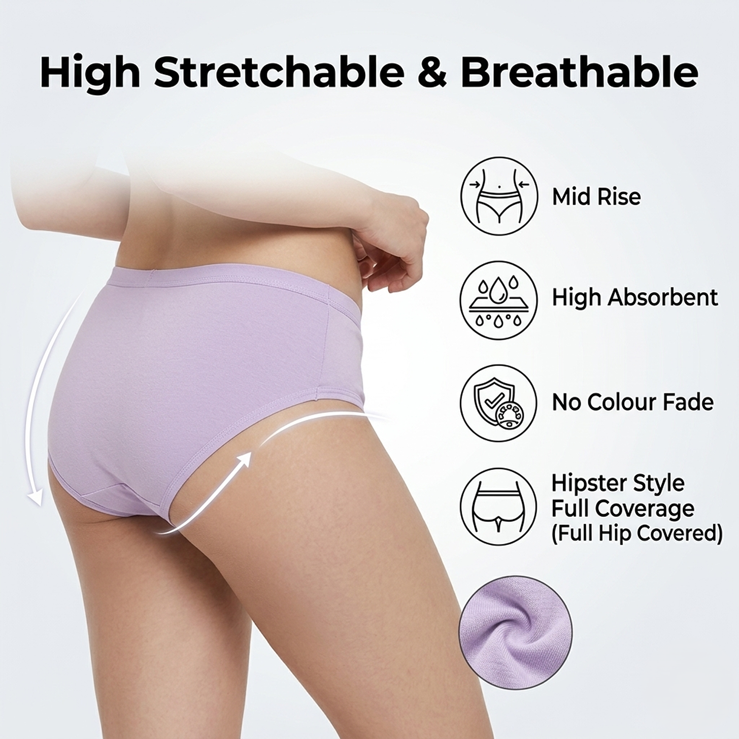 Elen Vosky Women Hipster Panties Pack of 3 | Breathable Cotton Lycra Fabric | Full Coverage Mid Rise Comfort Fit | Stretch Waistband | Anti Odor Everyday Wear