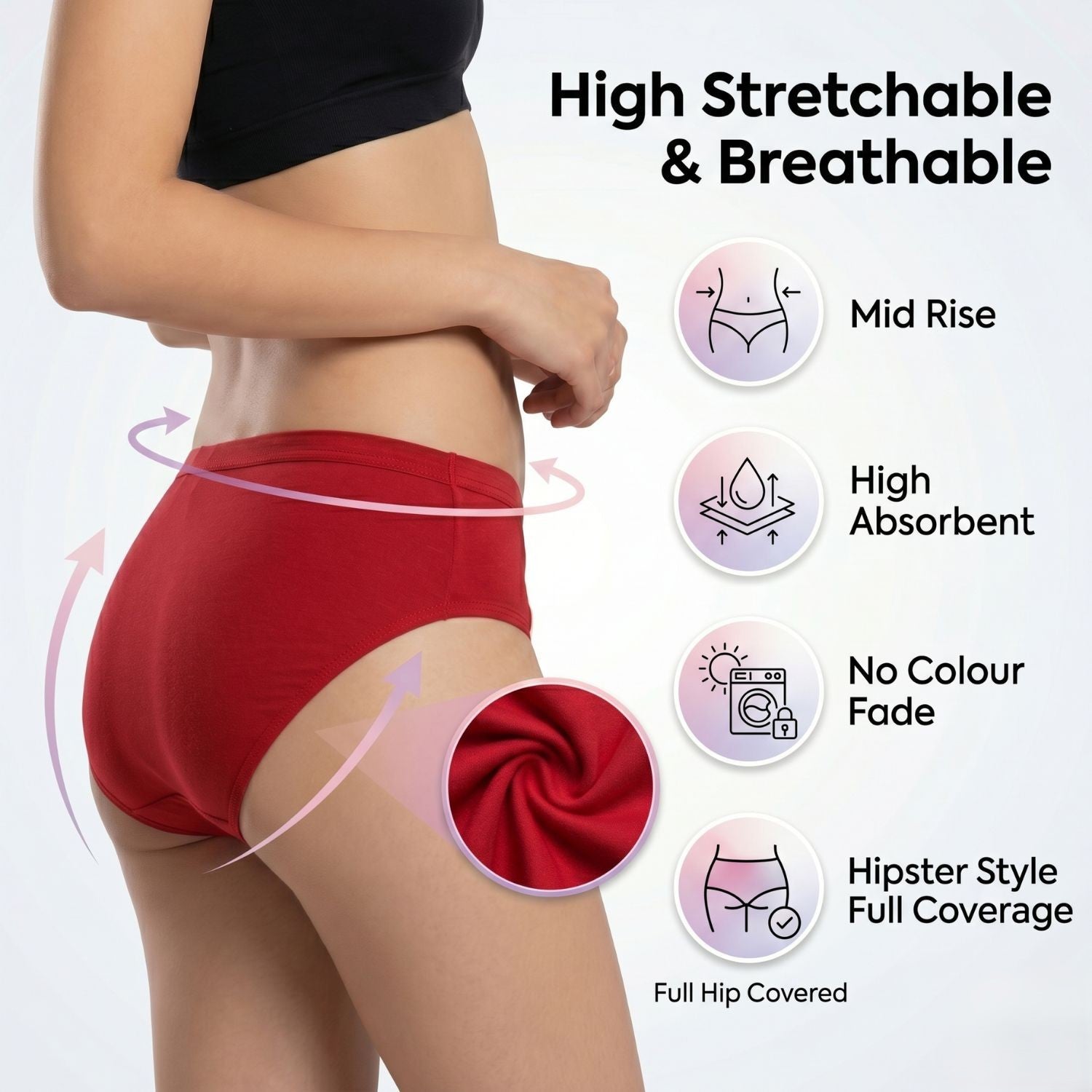 Elen Vosky Women Hipster Panties Pack of 3 | Breathable Cotton  Fabric | Full Coverage Mid Rise Comfort Fit | Stretch Waistband | Anti Odor Everyday Wear (Small)