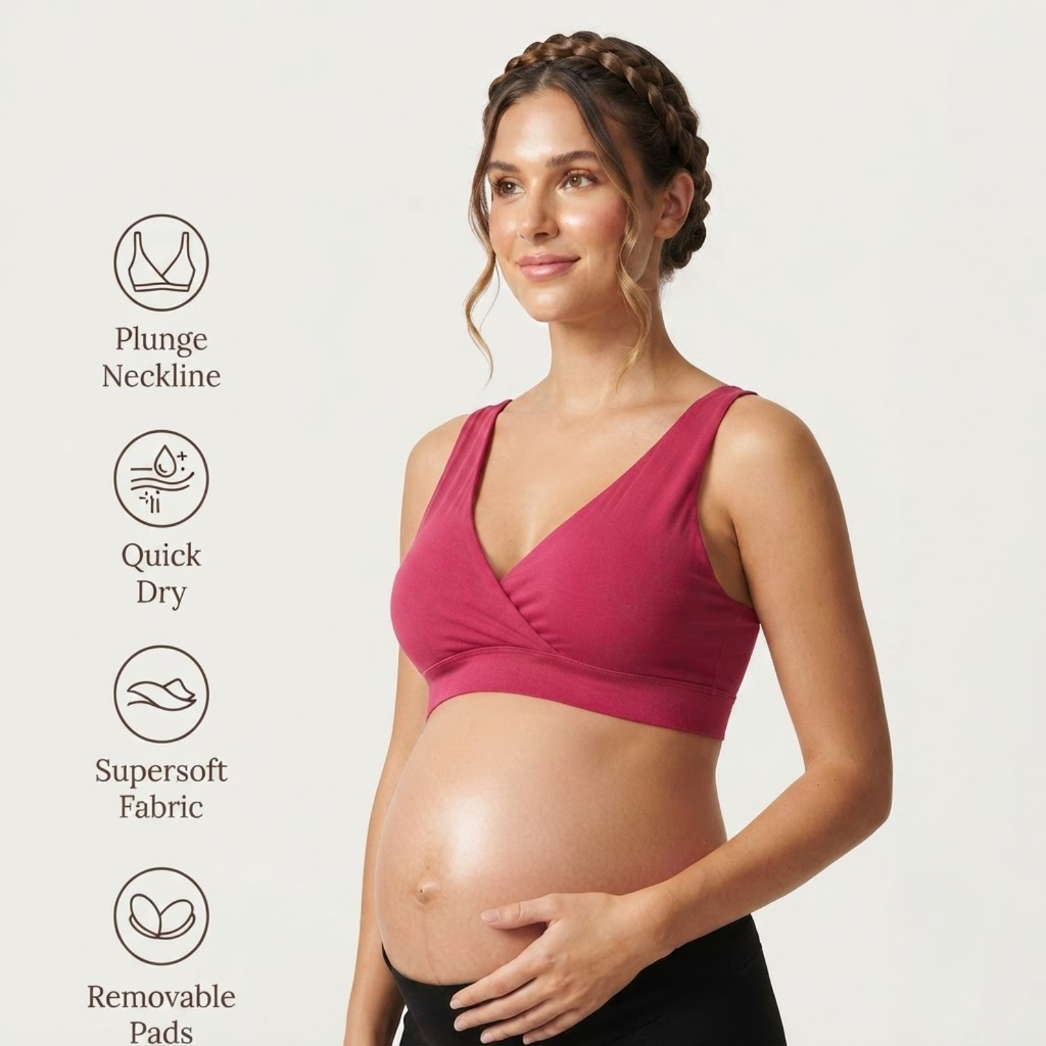 Elen Vosky Women's Maternity Bra | Padded Wireless Feeding Bra | Removeable Pads | Full Coverage | Soft Stretch Modal Fabric