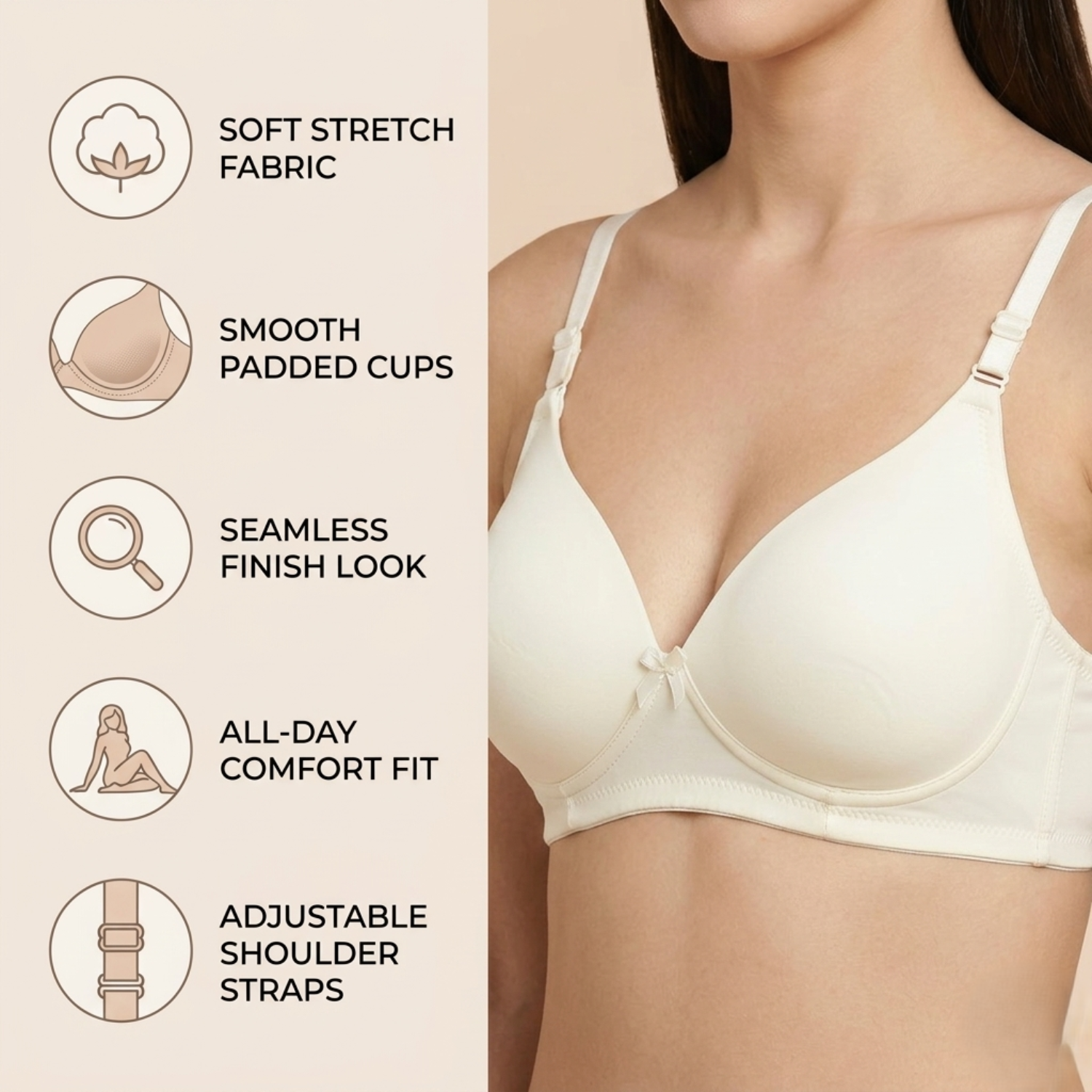 Elen Vosky Bra for Women | Seamless, Padded Bra | Comfortable Everyday Wear | Lightly Lined Wireless Support | Breathable Cotton Lycra Fabric (Pack of 3)