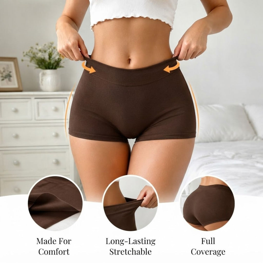 Premium Mid Waist Seamless Shorts for Girls and Women Spandex Boy Shorts Panties (Pack of 2)(2011-BK-BR)