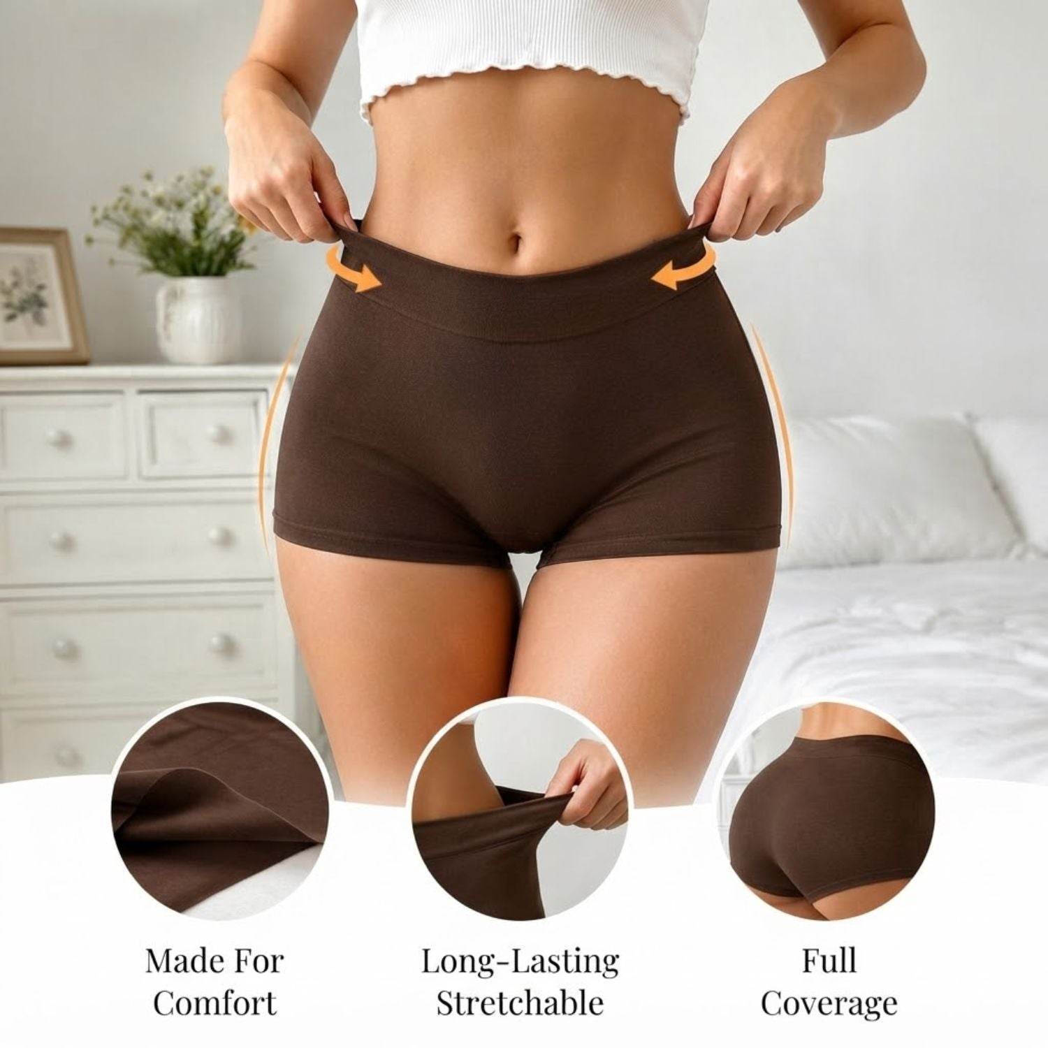 Premium Mid Waist Seamless Shorts for Girls and Women Spandex Boy Shorts Panties (Pack of 2)(2011-BK-BR)