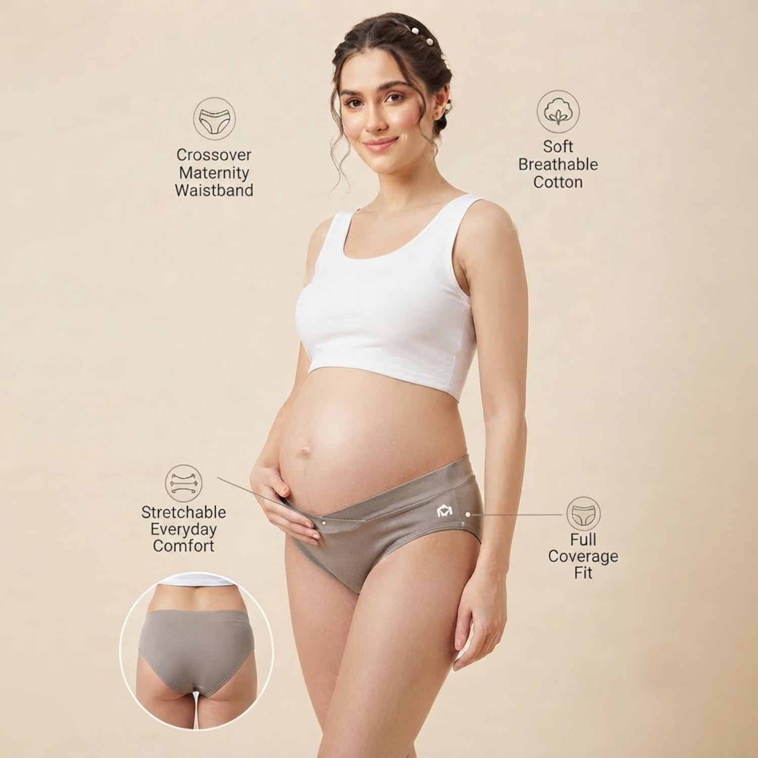 Elen Vosky Maternity Panties for Women | Soft Modal Pregnancy Panty | Full Coverage | Stretch Fit | Pregnancy Comfort