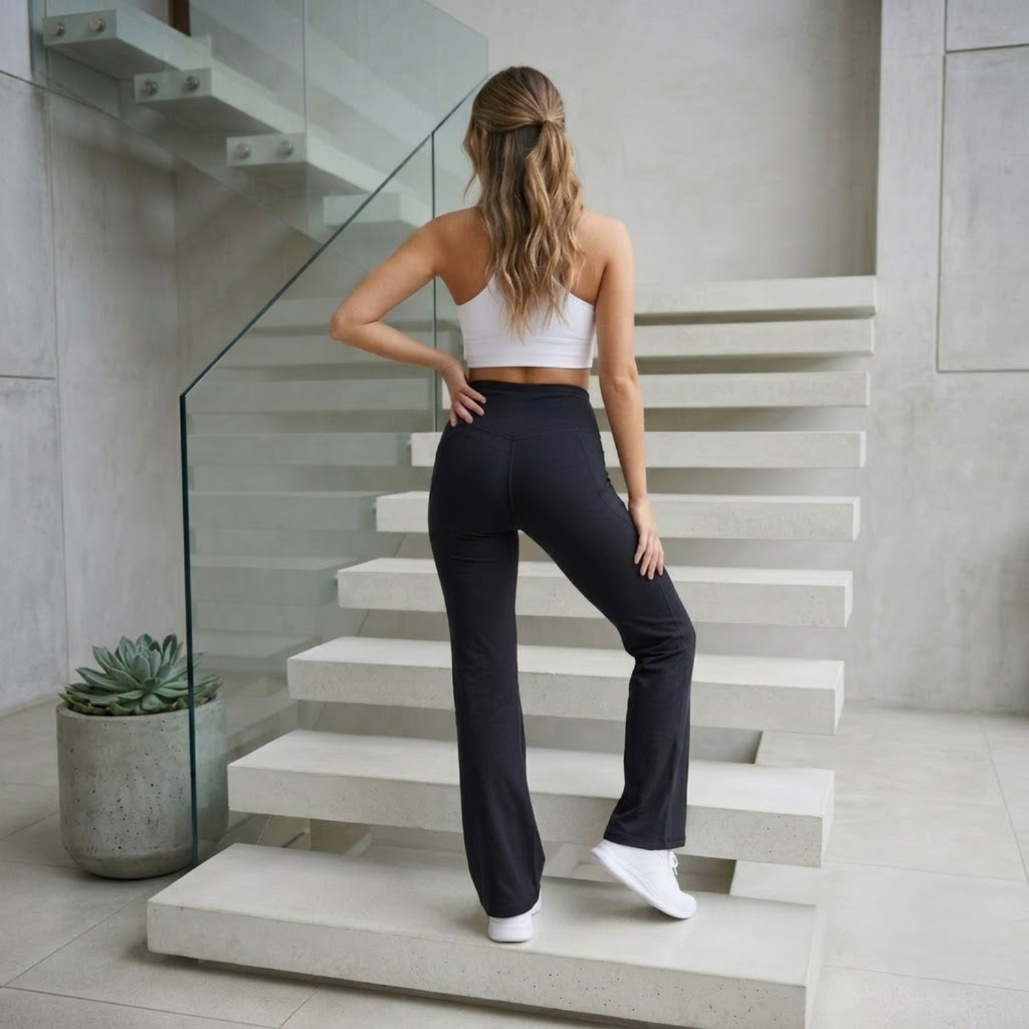 Elen Vosky Flare Pants for Women | Double Pockets | Wide Leg Stretch Workout Pants | Pants for Travel, Casual Wear, Office & Everyday Comfort