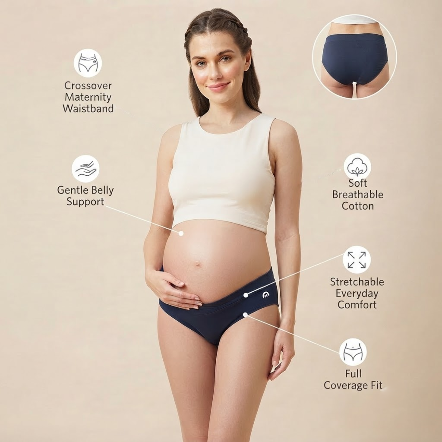 Elen Vosky Maternity Panties for Women | Soft Modal Pregnancy Panty | Full Coverage | Stretch Fit | Pregnancy Comfort