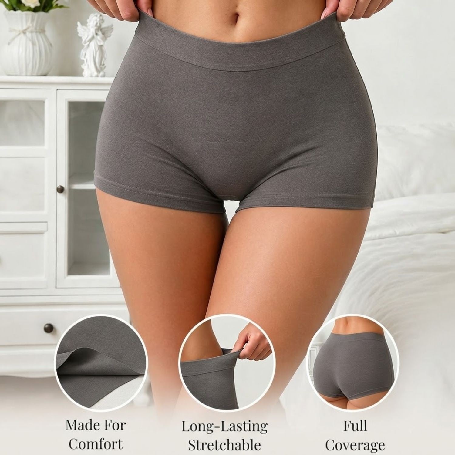 Premium Mid Waist Seamless Shorts for Girls and Women Spandex Boy Shorts Panties (Pack of 3)(2011-BK-BR-GY)