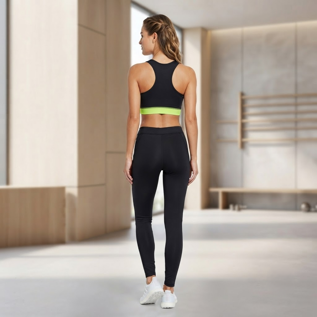Elen Vosky Women's Activewear Set | Racerback Sports Bra & High Waist Gym Leggings with Side Pockets | Stretch Workout Outfit for Yoga, Gym, Running & Fitness
