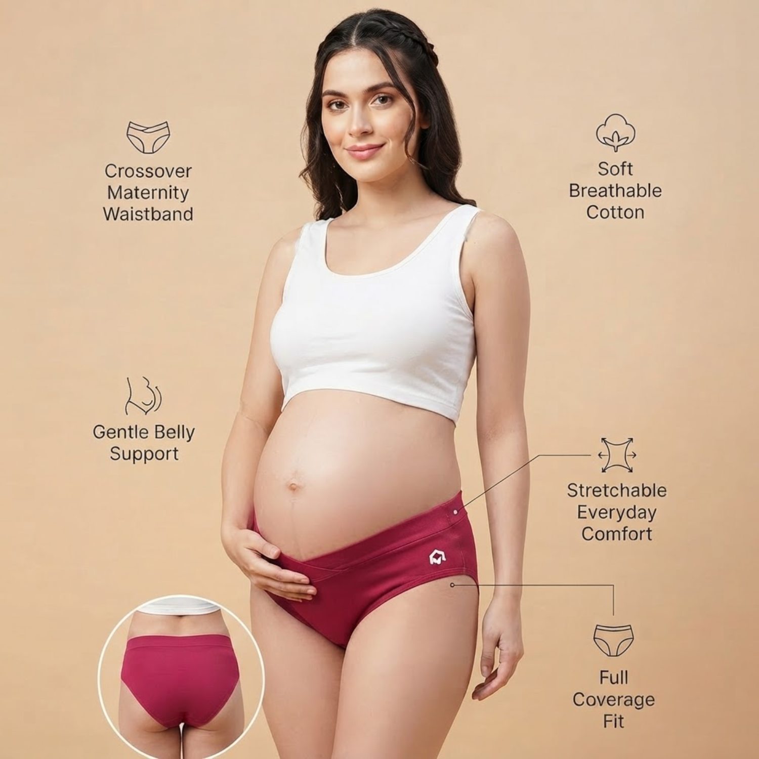 Elen Vosky Maternity Panties for Women | Soft Modal Pregnancy Panty | Full Coverage | Stretch Fit | Pregnancy Comfort