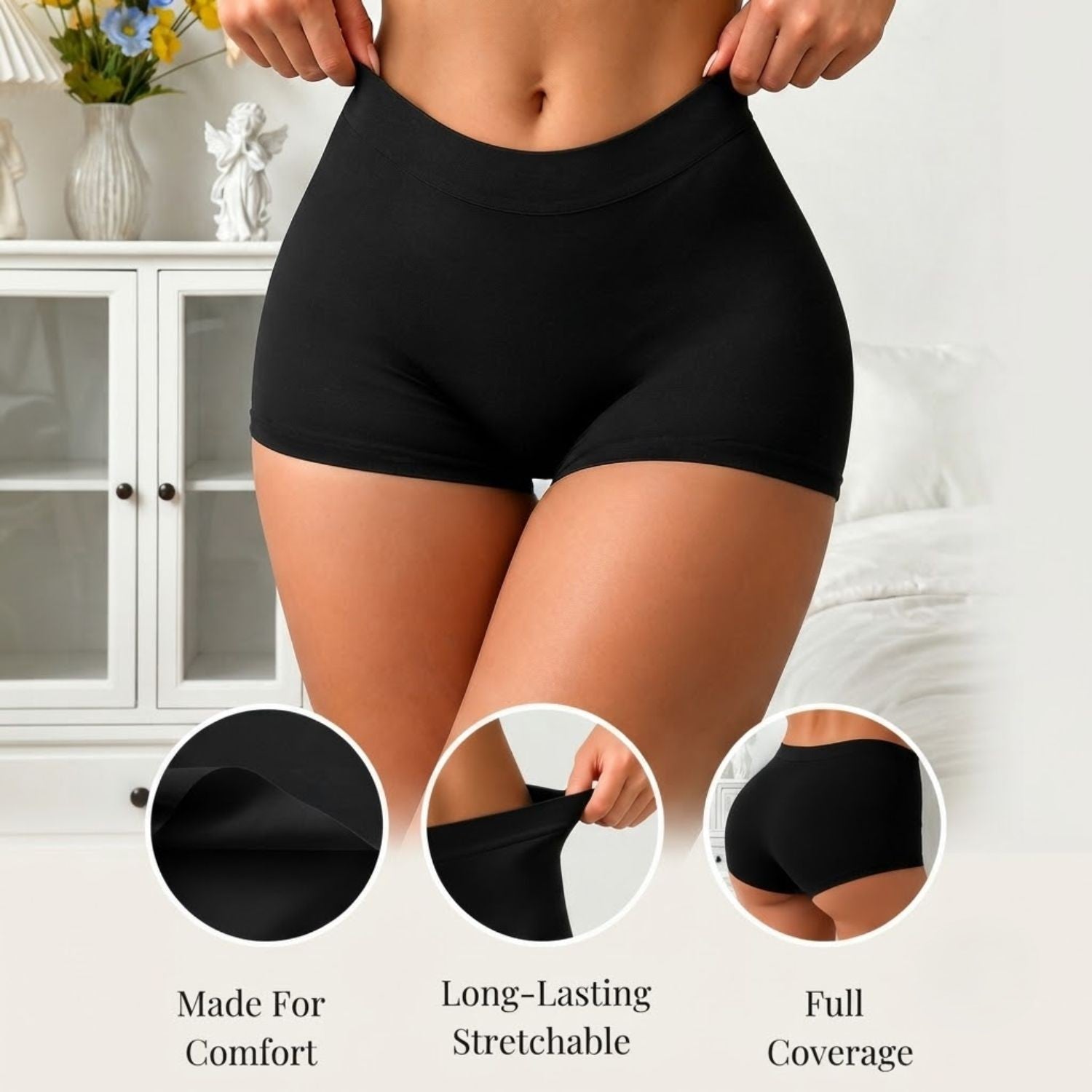 Premium Mid Waist Seamless Shorts for Girls and Women Spandex Boy Shorts Panties (Pack of 2)(2011-BK-GY)