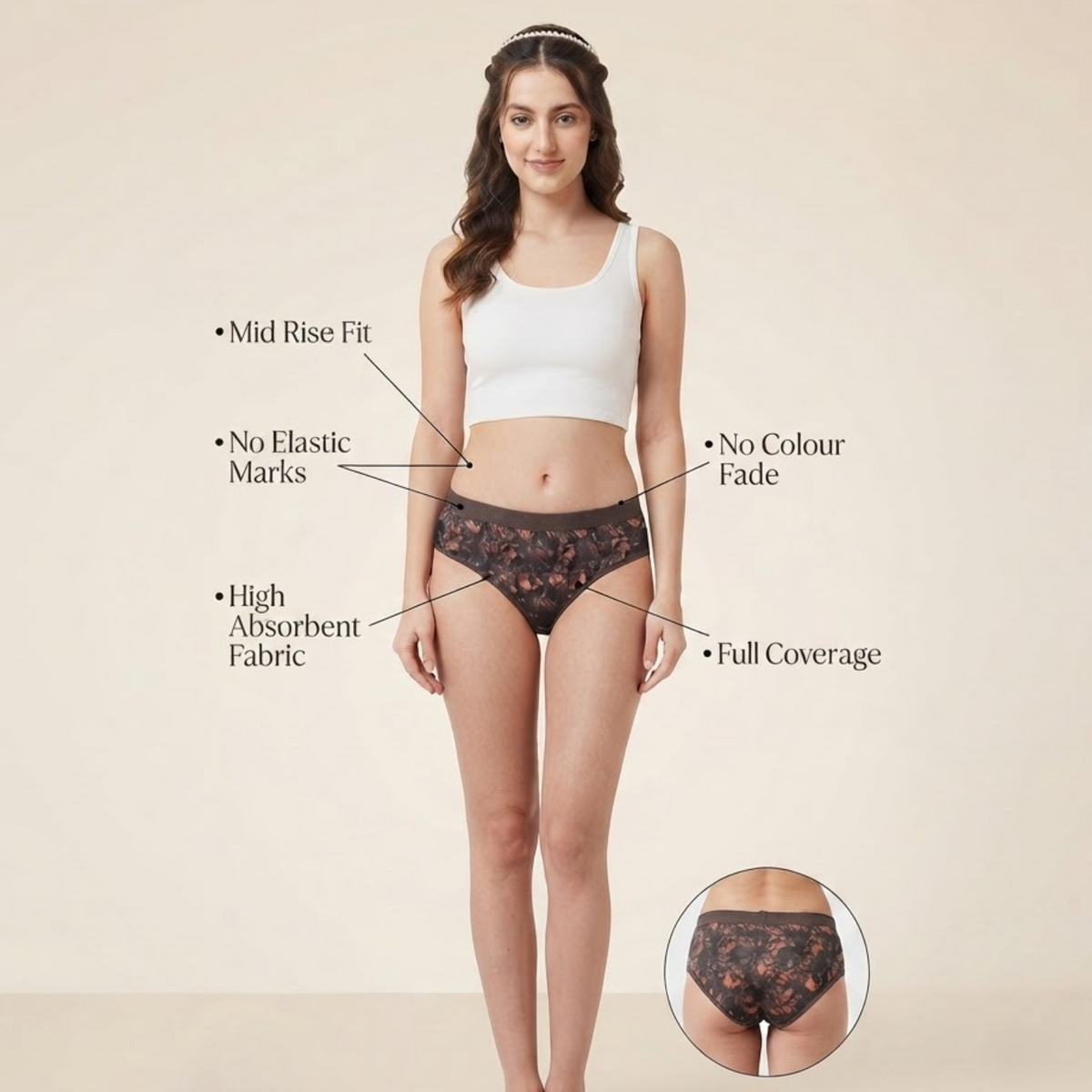 Elen Vosky Soft Cotton  Panties for Women (Pack of 2) | Mid Rise Full Coverage Hipster Panties | Soft Stretch Waistband | Anti Odor Comfortable Everyday Wear