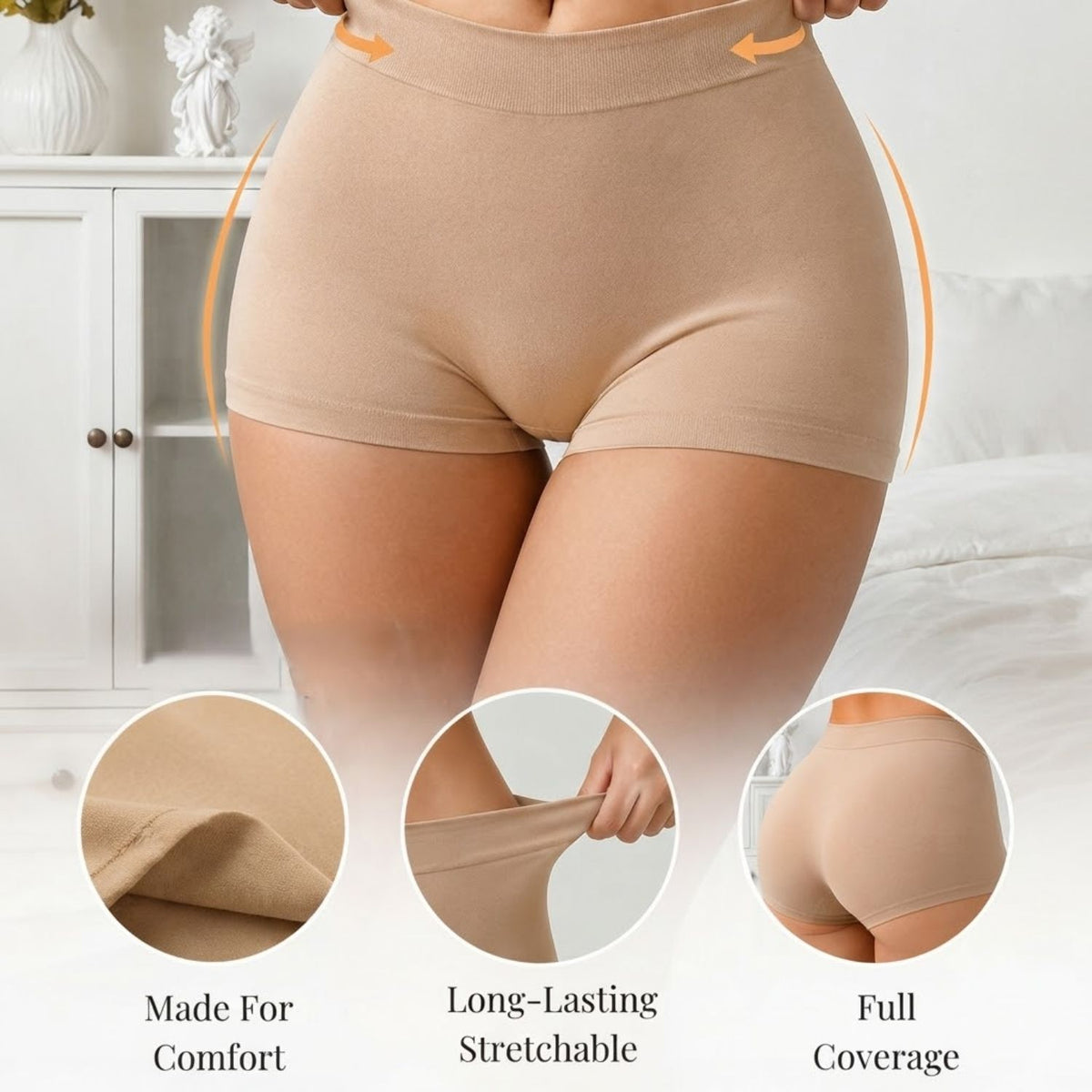 Premium Mid Waist Seamless Shorts for Girls and Women Spandex Boy Shorts Panties (Pack of 3)(2011-BK-SK-BR)