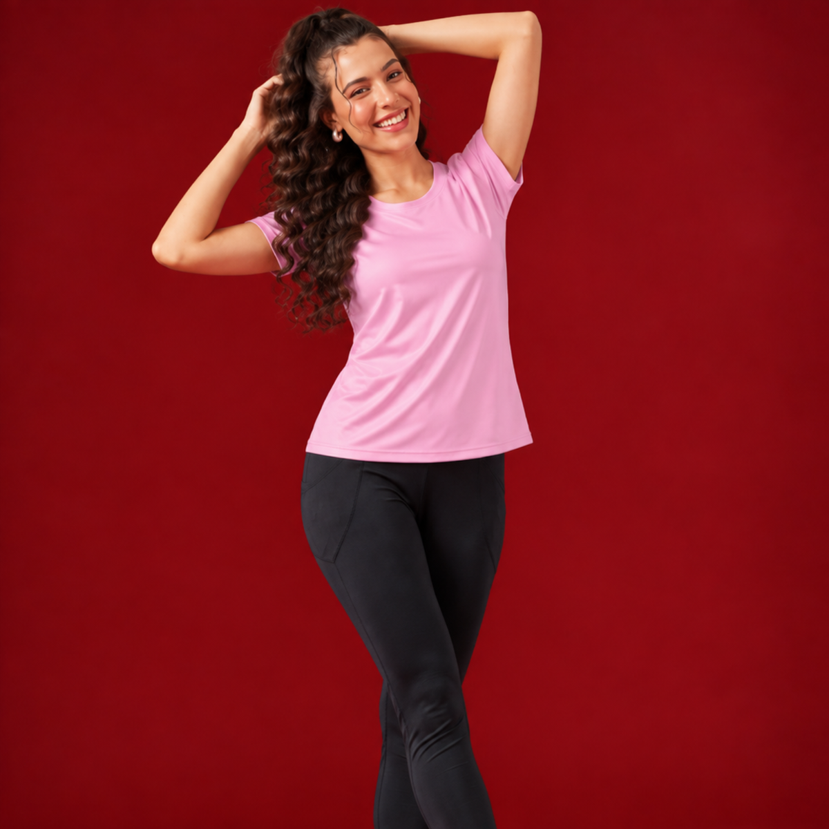 Women Gym Wear Set | Round Neck Half Sleeve T-Shirt & Leggings Combo | Comfortable Yoga, Workout, Running Set for Women