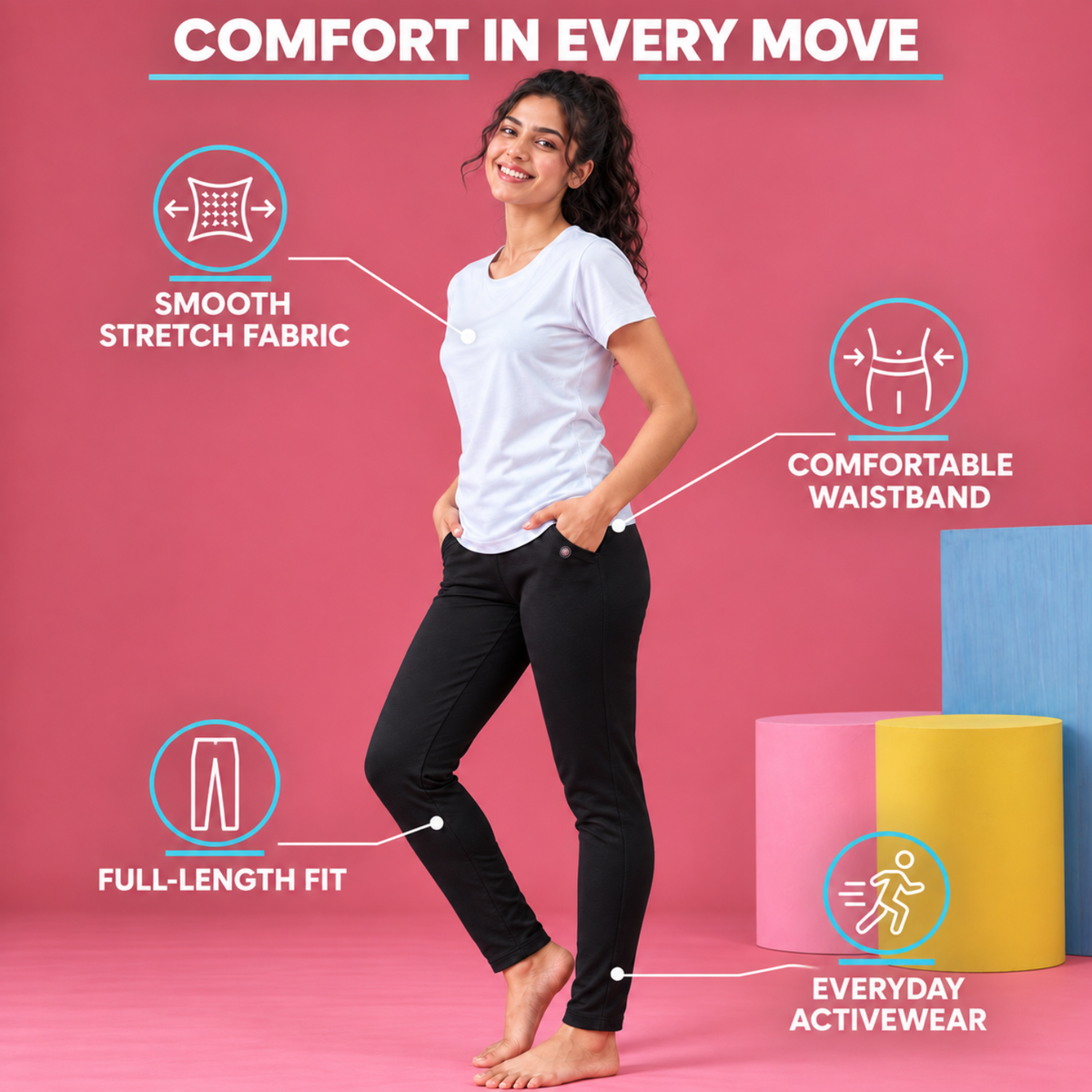 Women Gym Wear Set | Round Neck Half Sleeve T-Shirt & Leggings Combo | Comfortable Yoga, Workout, Running Set for Women