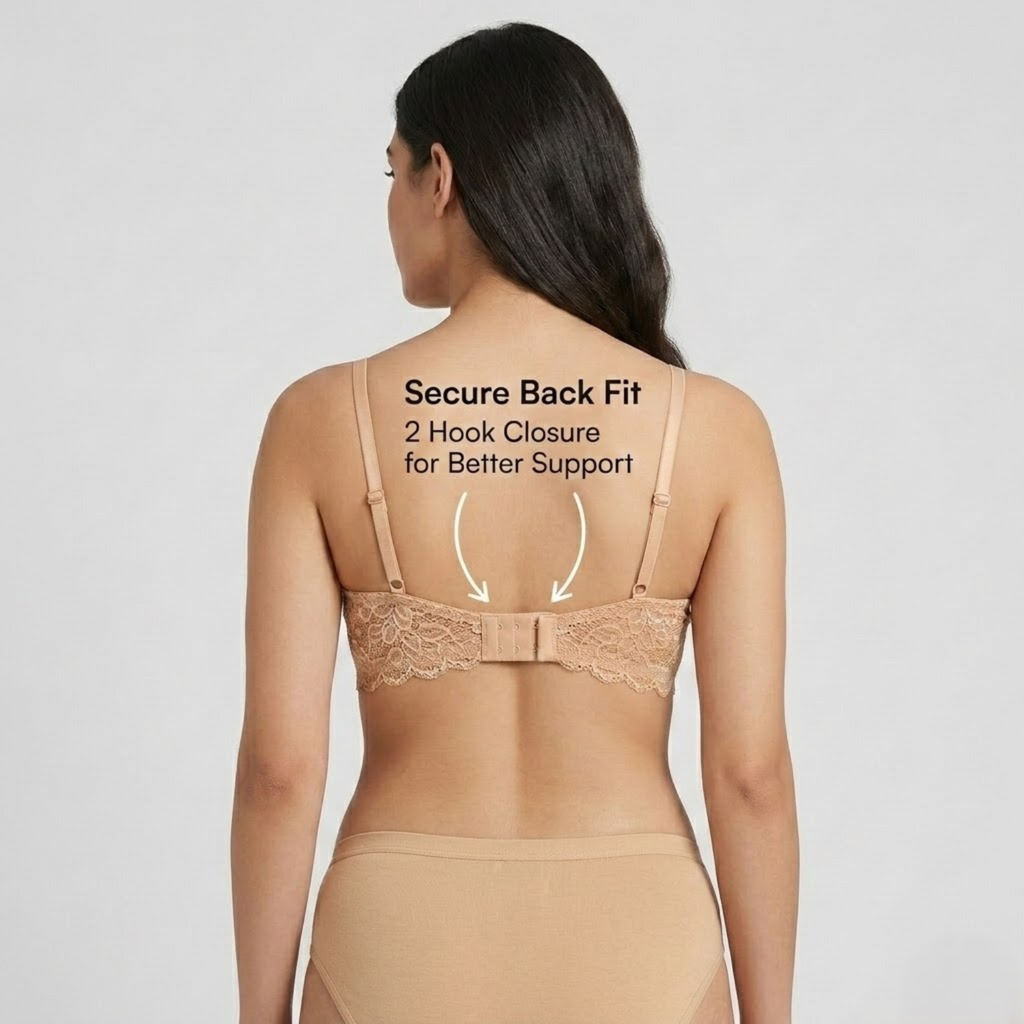 Elen Vosky Women’s Lingerie Set(Pack of 3) | Panty Set with Strappy Detailing | Breathable Cotton Lycra Fabric | Seamless Padded Bra with Lace Bottom Band