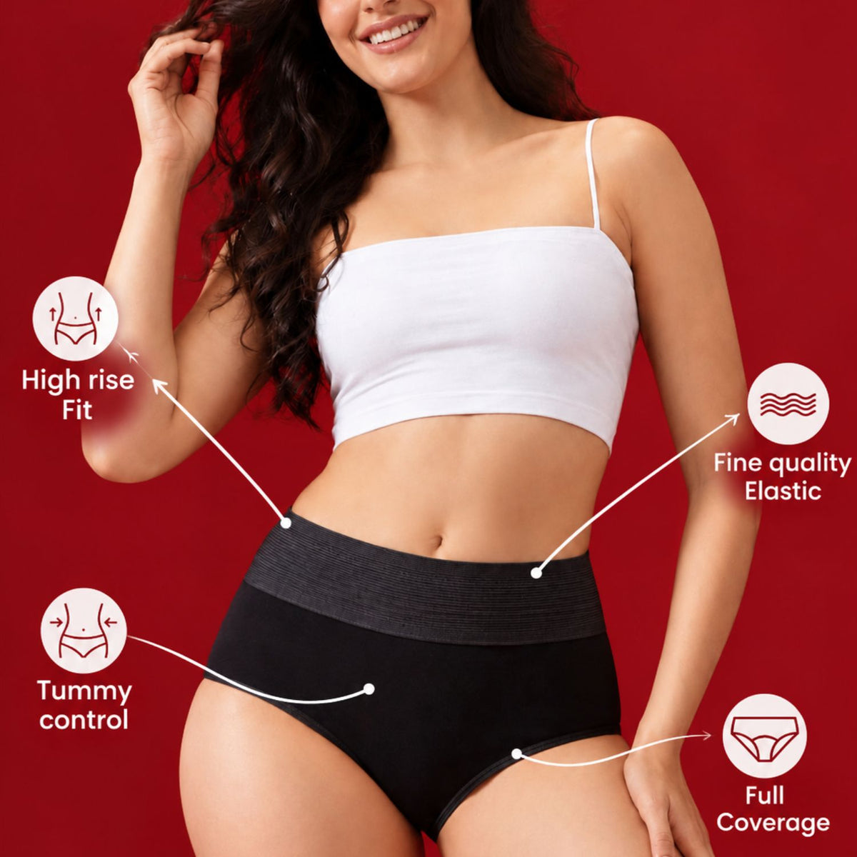 Elen Vosky Cotton Tummy Tucker  Hipster Panties for Women| Full Coverage Panties |Stretch Waistband Grip Fit | Anti Odor & Stain Release Ladies Innerwear |Pack of 3
