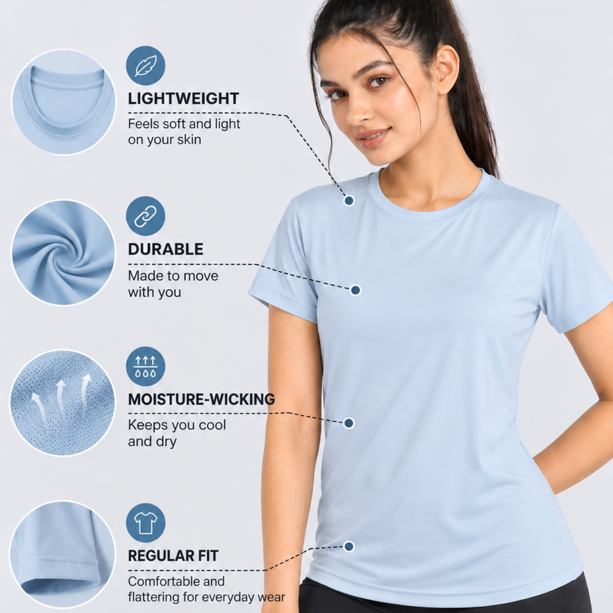 Gym tshirt for women workout | Activewear T-Shirt for Yoga, Workout, Gym I Round Neck Half Sleeve T-Shirt for Women's