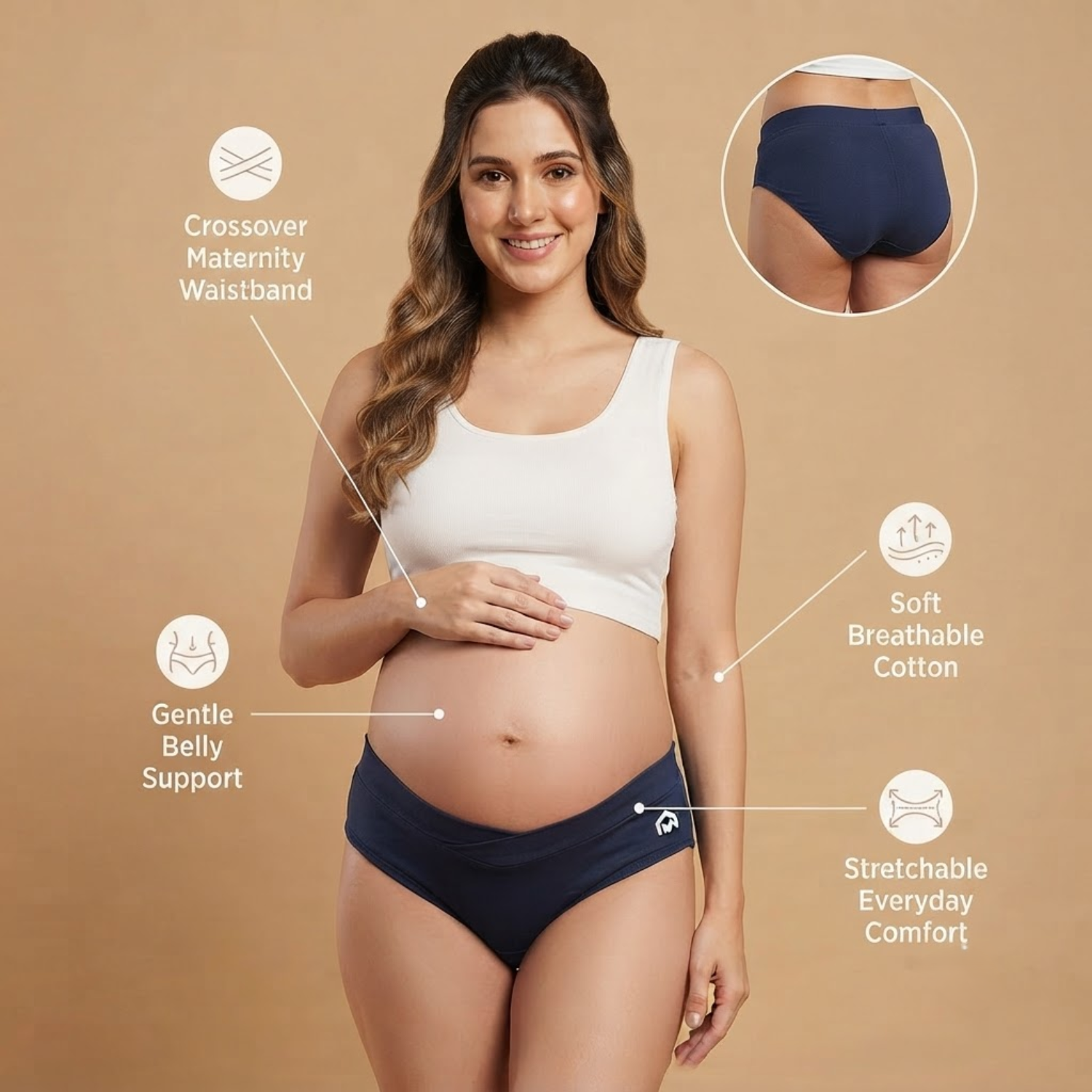 Elen Vosky Maternity Panties for Women (Pack of 2) | Soft Modal Pregnancy Panty | Full Coverage | Stretch Fit | Pregnancy Comfort