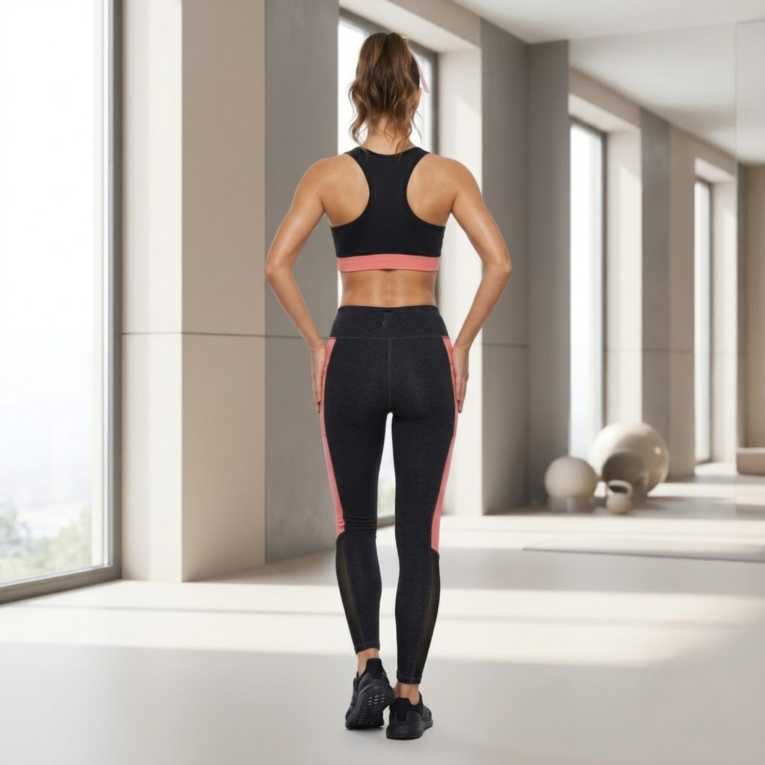 Elen Vosky Women's Activewear Set | Racerback Sports Bra & High Waist Gym Leggings with Side Pockets | Stretch Workout Outfit for Yoga, Gym, Running & Fitness