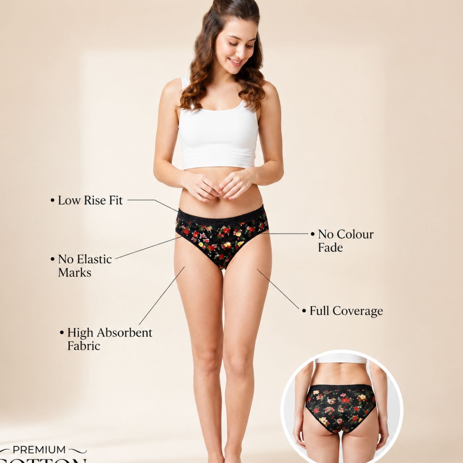 Women's Cotton Blend Low Rise Seamed panty set for women | Underwear for Women combo