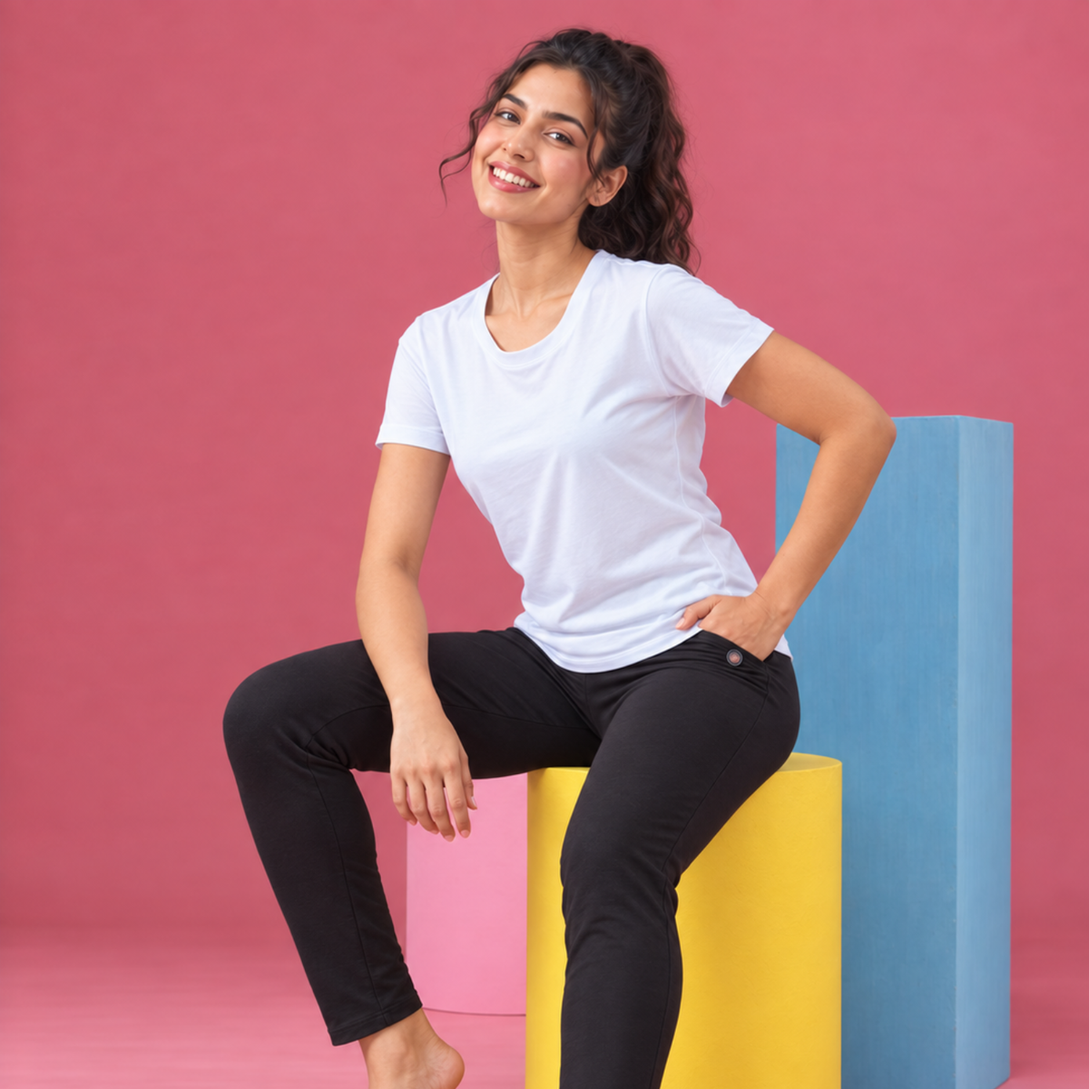 Women Gym Wear Set | Round Neck Half Sleeve T-Shirt & Leggings Combo | Comfortable Yoga, Workout, Running Set for Women