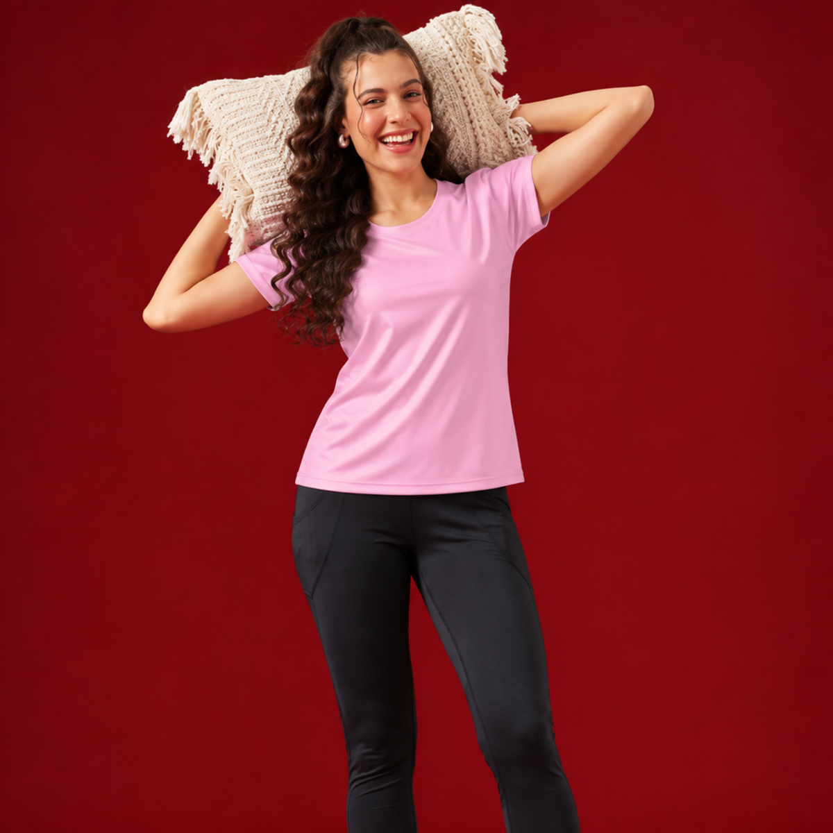 Women Gym Wear Set | Round Neck Half Sleeve T-Shirt & Leggings Combo | Comfortable Yoga, Workout, Running Set for Women