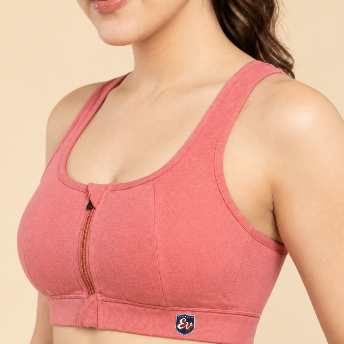 Elen Vosky Front Zip Sports Bra for Women | High Support Racerback Style| Wirefree Activewear | Running, Gym, Yoga & Fitness Bra