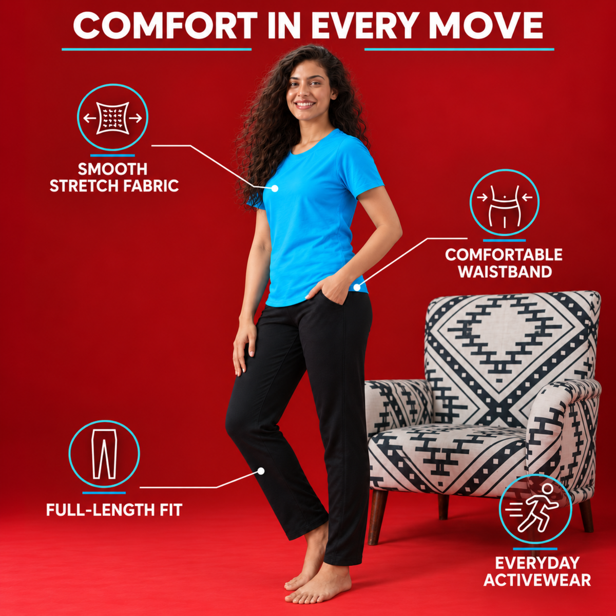 Women Gym Wear Set | Round Neck Half Sleeve T-Shirt & Leggings Combo | Comfortable Yoga, Workout, Running Set for Women
