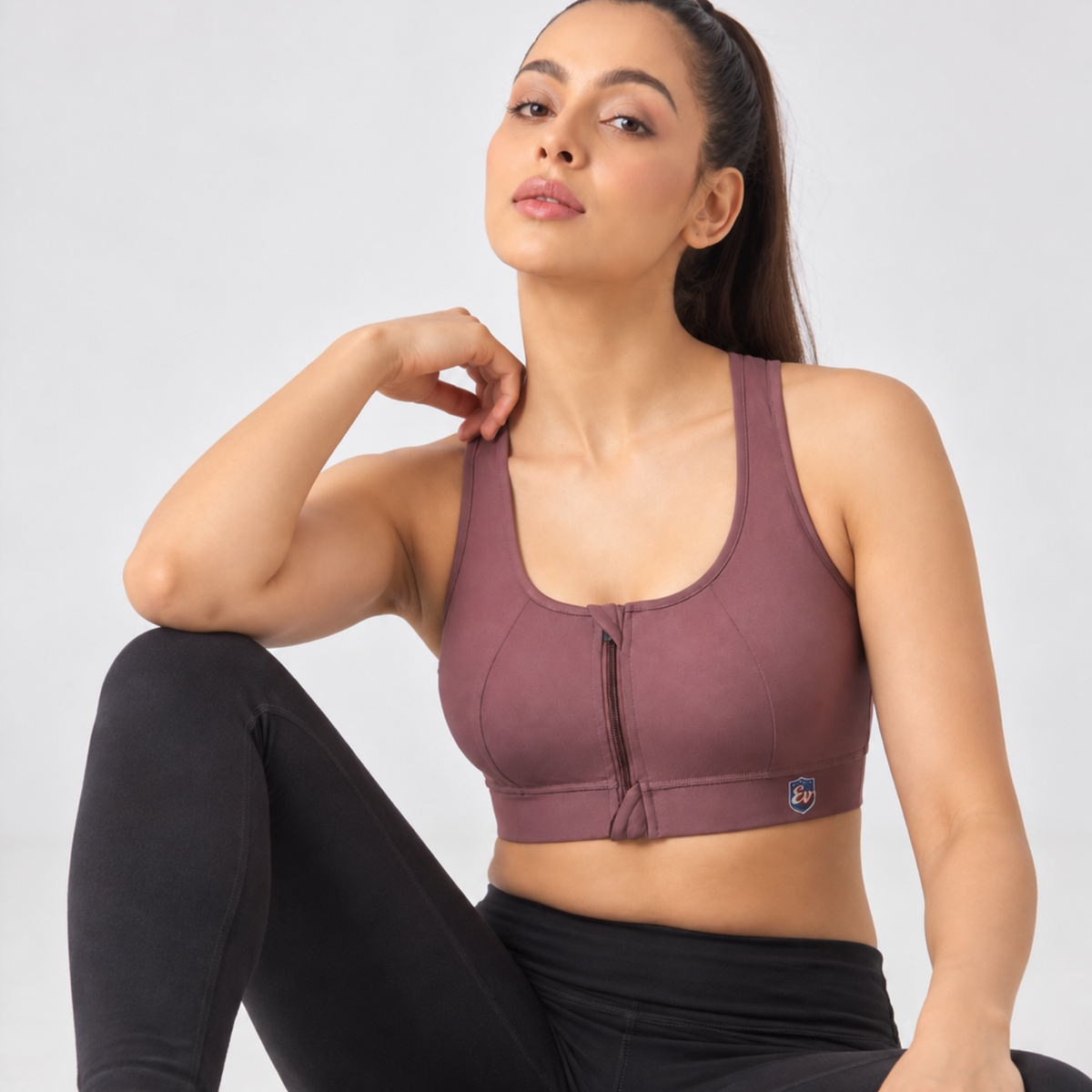 Elen Vosky Front Zip Sports Bra for Women | High Support Wirefree Activewear Bra | Running, Gym, Yoga & Fitness